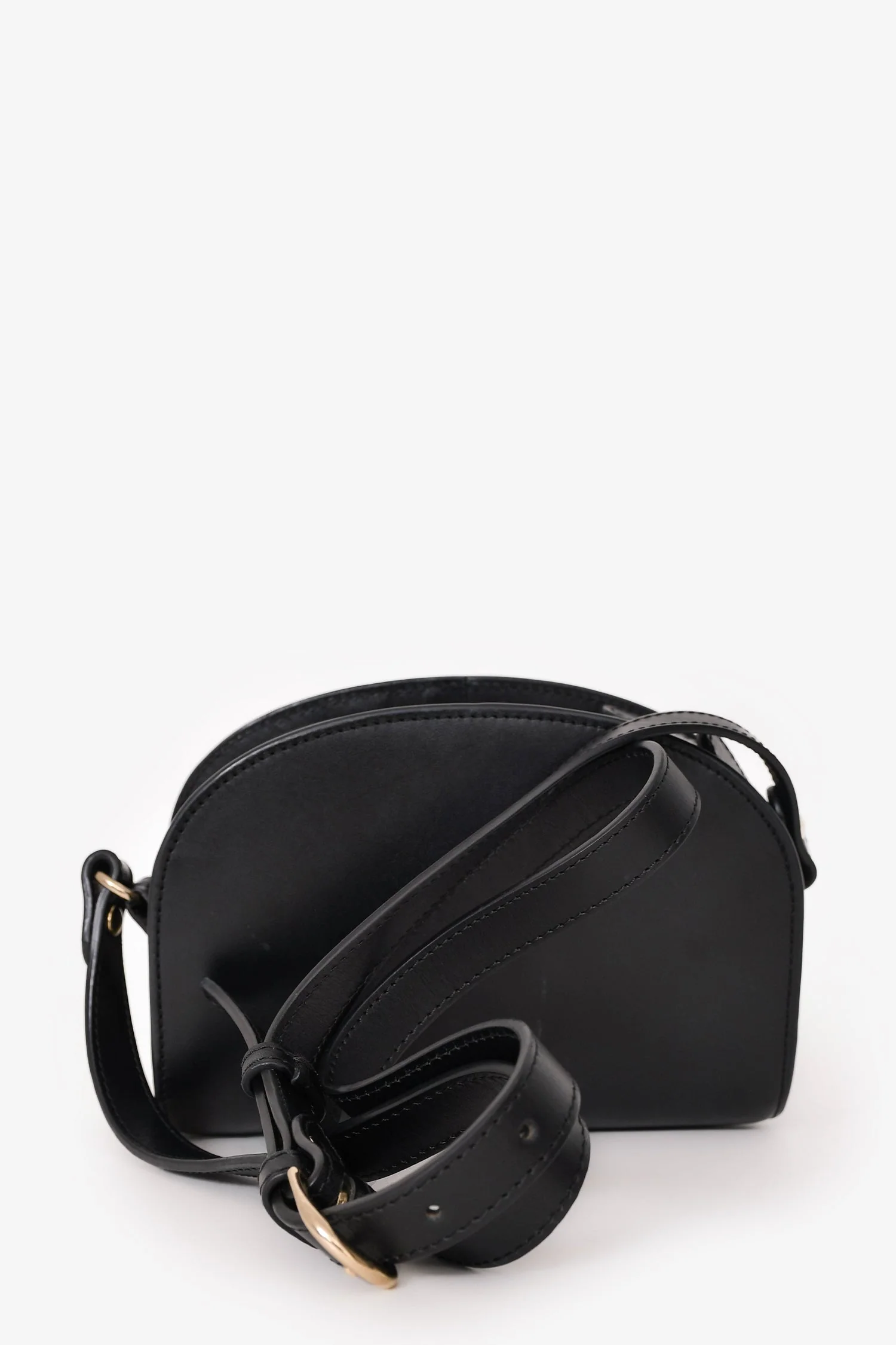 A.P.C. Black Leather Demi Lune Crossbody Bag - Image 2