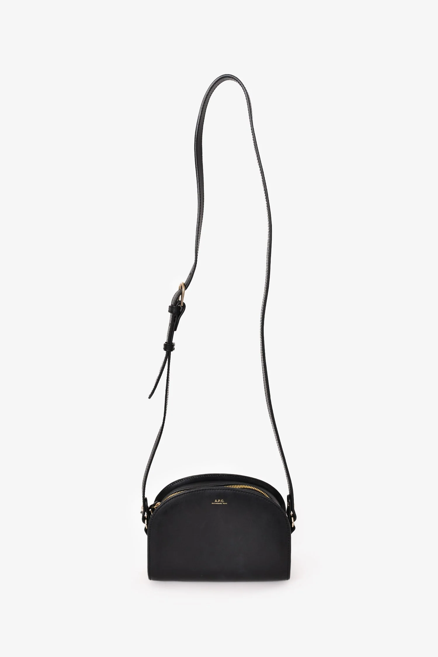 A.P.C. Black Leather Demi Lune Crossbody Bag - Image 6