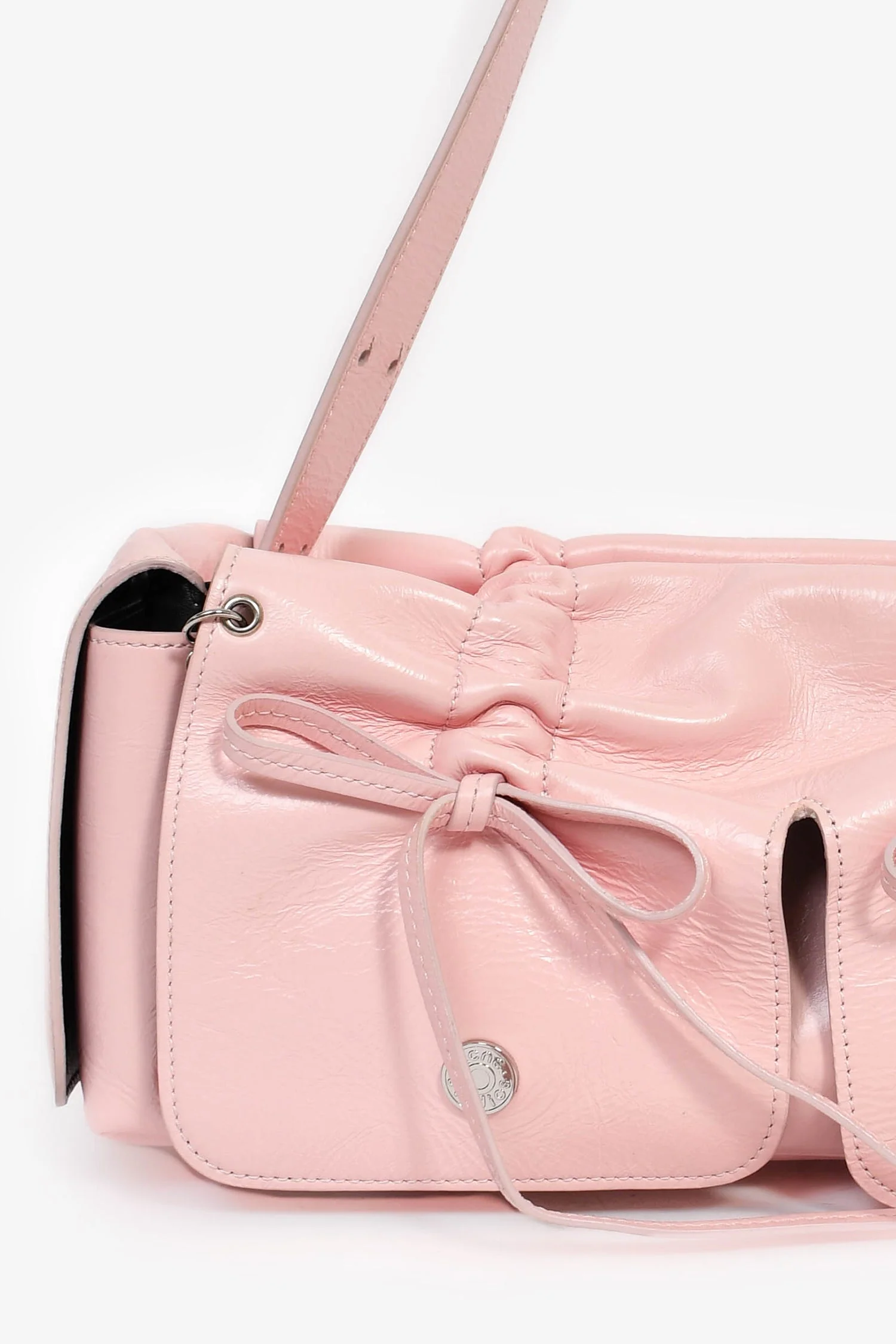 Acne Studios Pink Leather 'Multipocket Lux' Bow Detail Shoulder Bag - Image 7