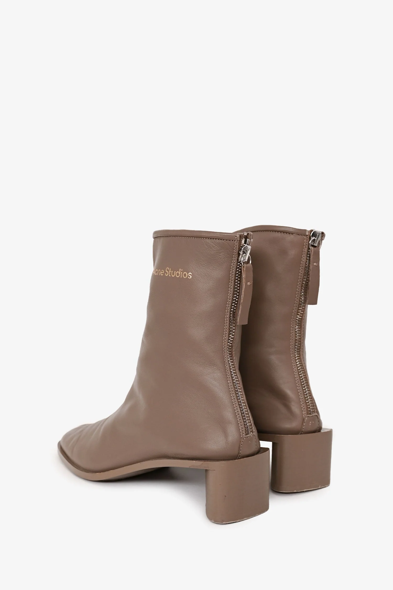 Acne Studios Taupe Logo Leather Square Toe Ankle Boots Size 38 - Image 4