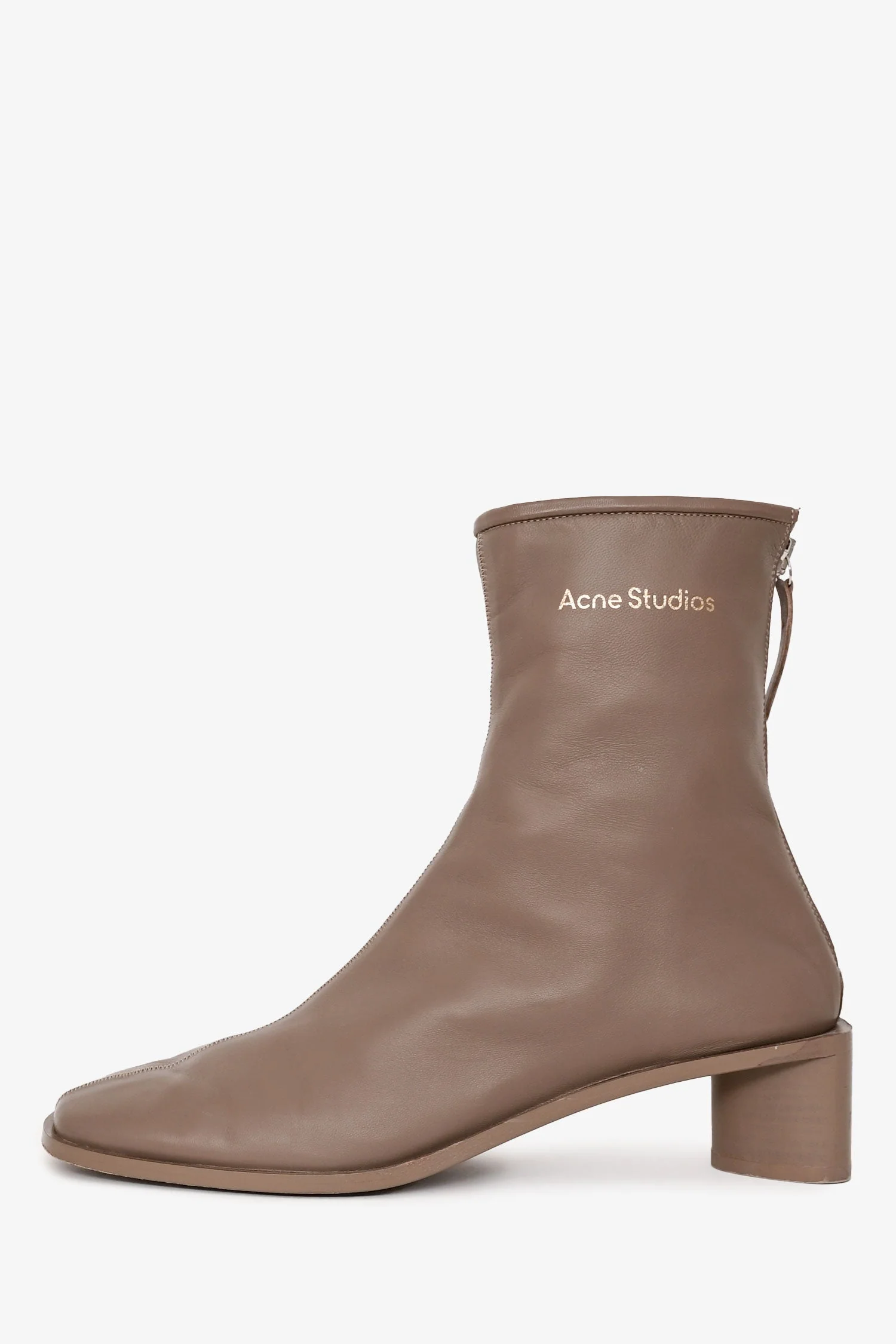 Acne Studios Taupe Logo Leather Square Toe Ankle Boots Size 38 - Image 5