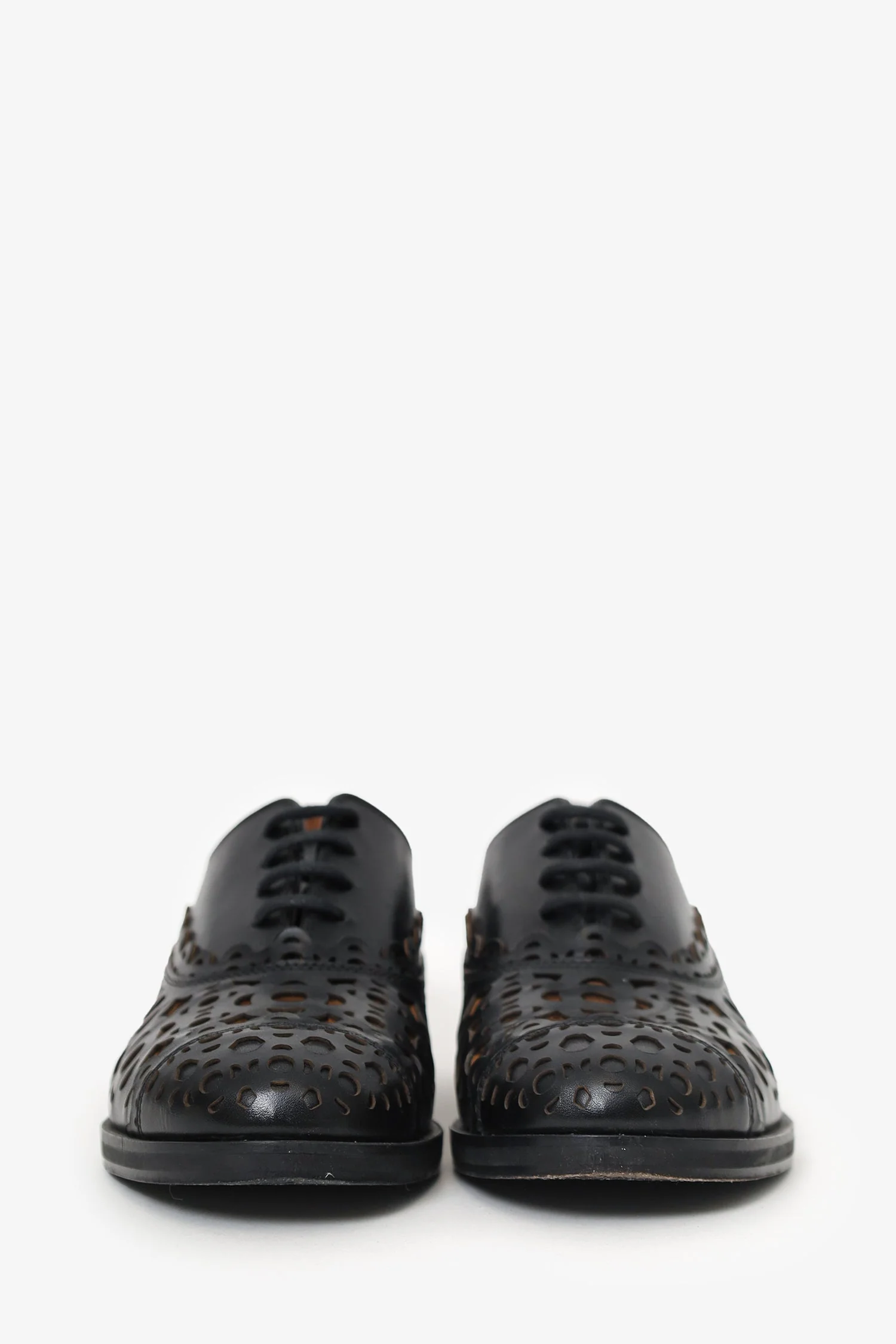 Alaïa Black Leather Laser Cut-out Oxford Size 36 - Image 3
