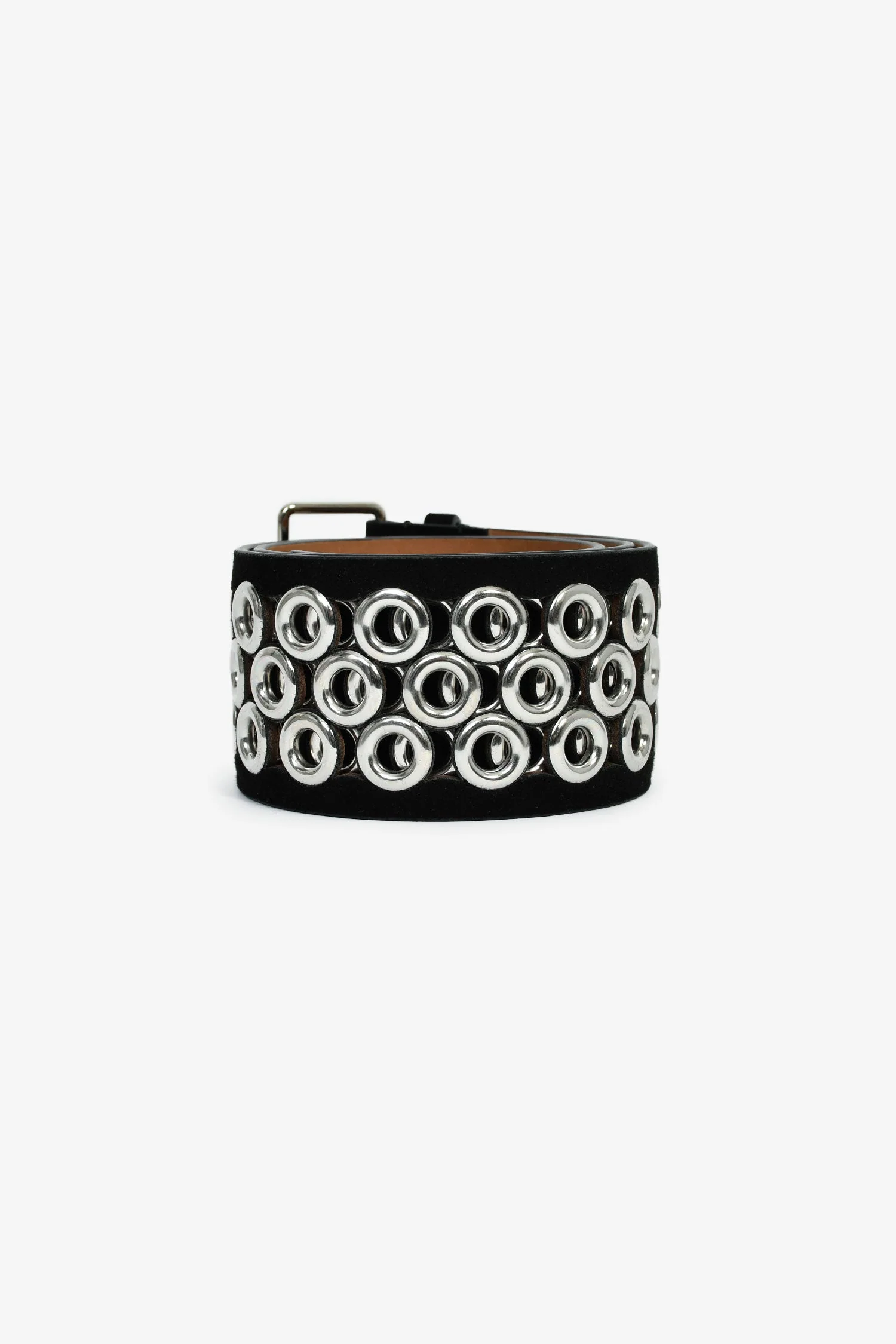 Alaïa Black Suede Leather Wide Silver Grommet Belt Size 80 - Image 3