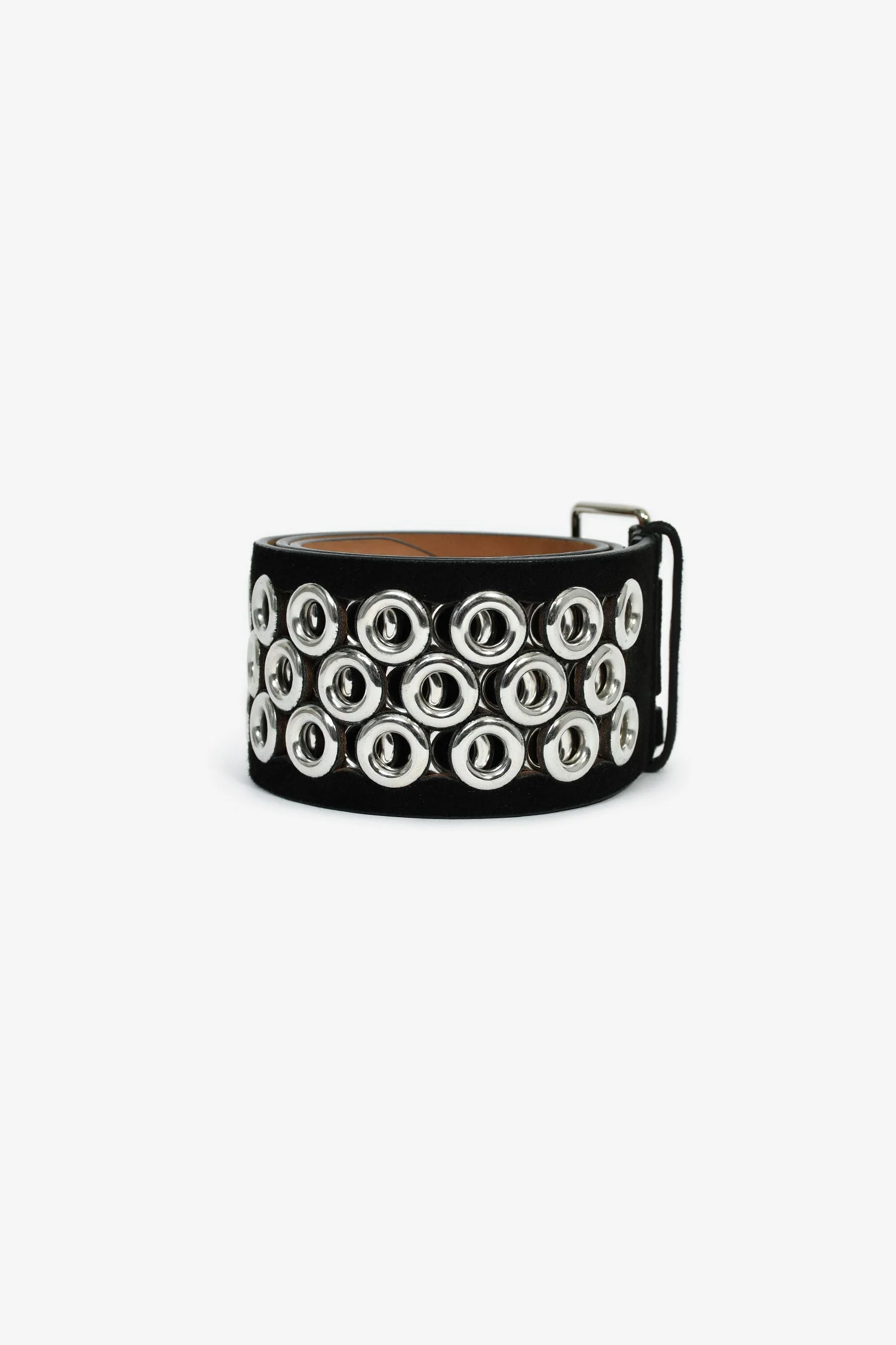 Alaïa Black Suede Leather Wide Silver Grommet Belt Size 80 - Image 4