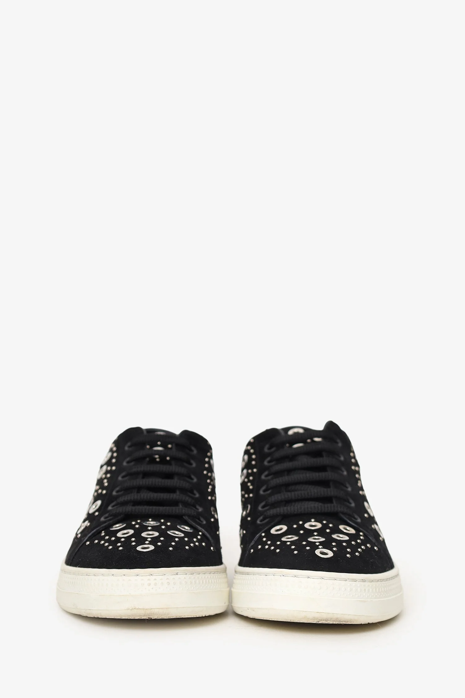 Alaia Black Suede Studded Low Top Sneakers Size 37 - Image 3