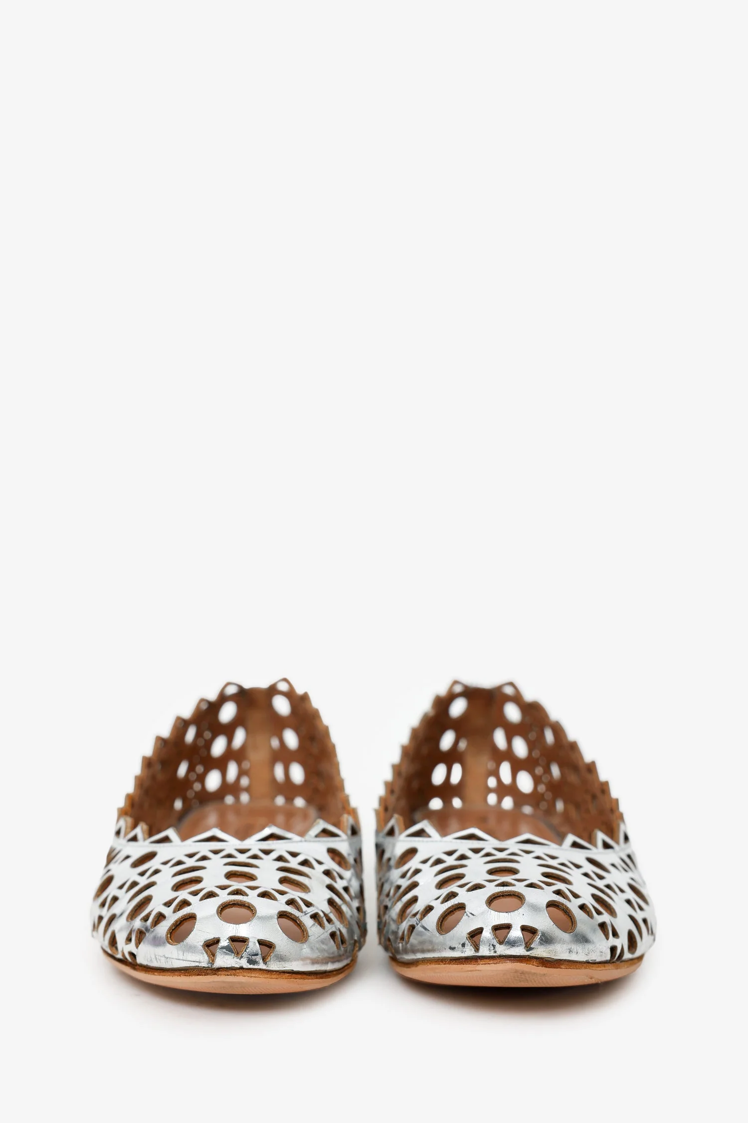 Alaia Silver Metallic Laser Cut Leather Ballet Flats Estimated Size 40 - Image 3