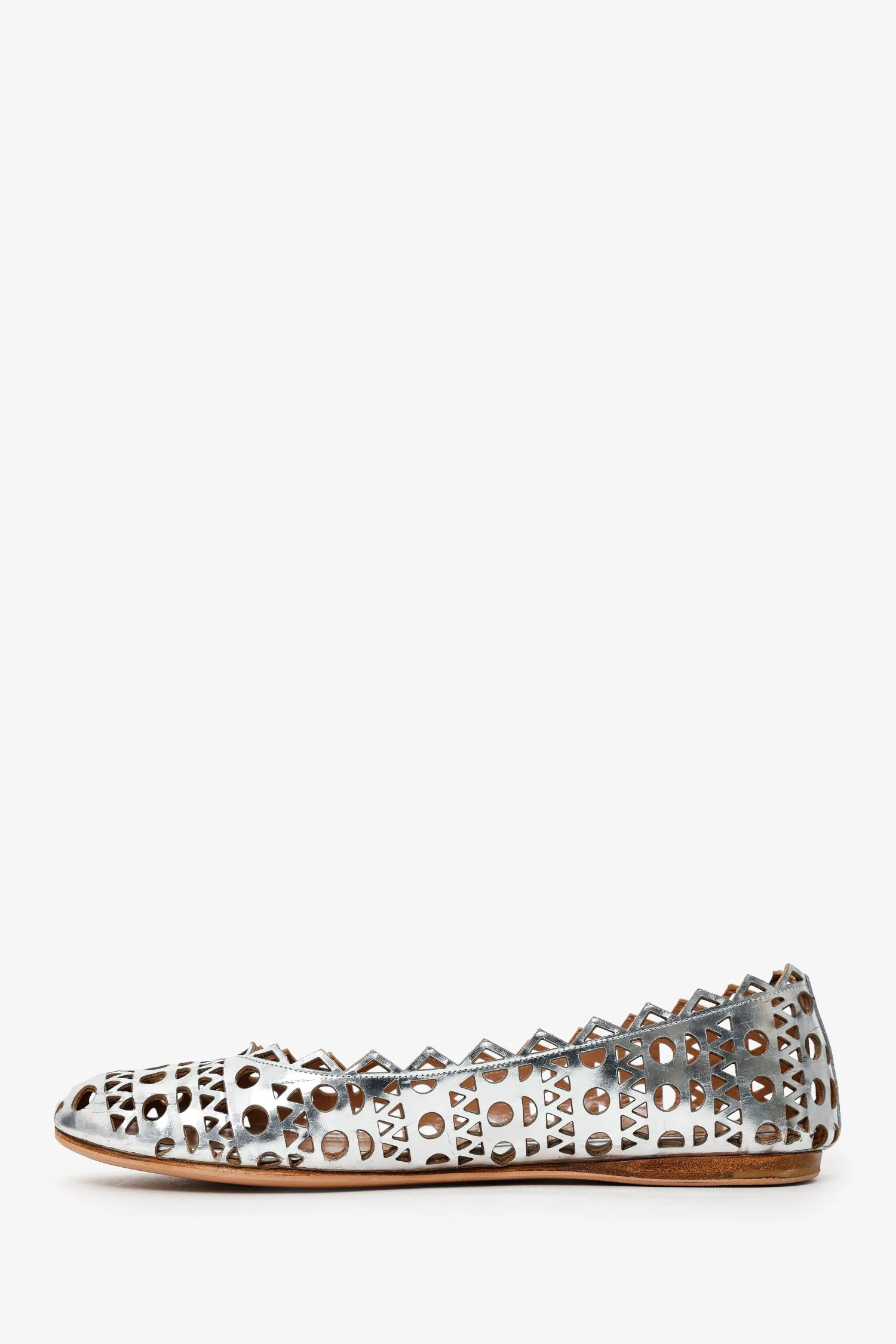 Alaia Silver Metallic Laser Cut Leather Ballet Flats Estimated Size 40 - Image 5