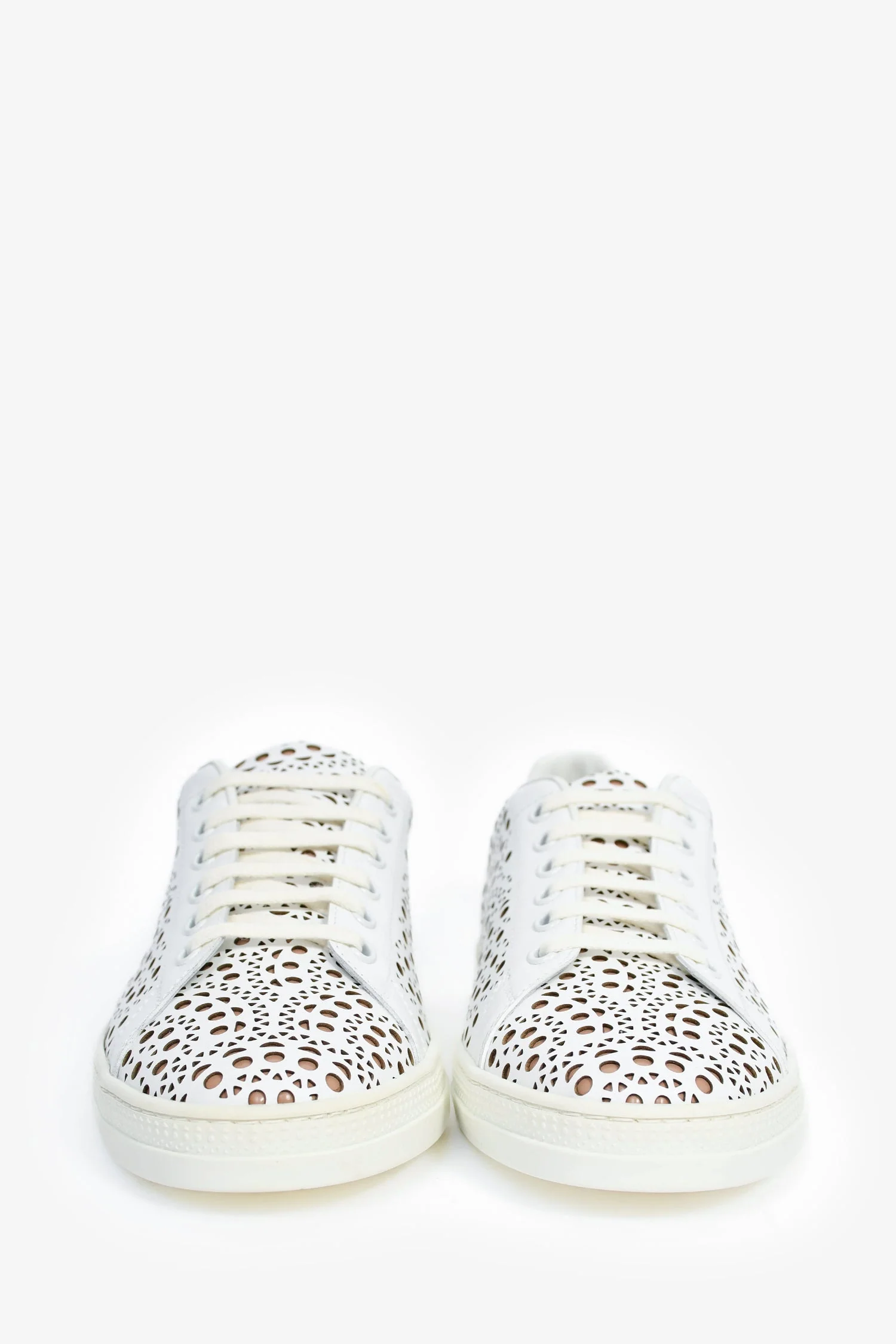 Alaïa White Leather Lasercut Sneakers Size 11 - Image 3