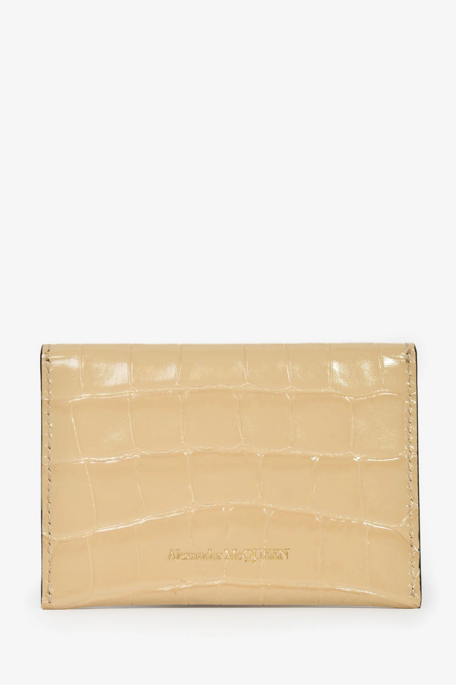 Alexander McQueen Beige Croc Embossed Skull Detail Card Holder - Image 2