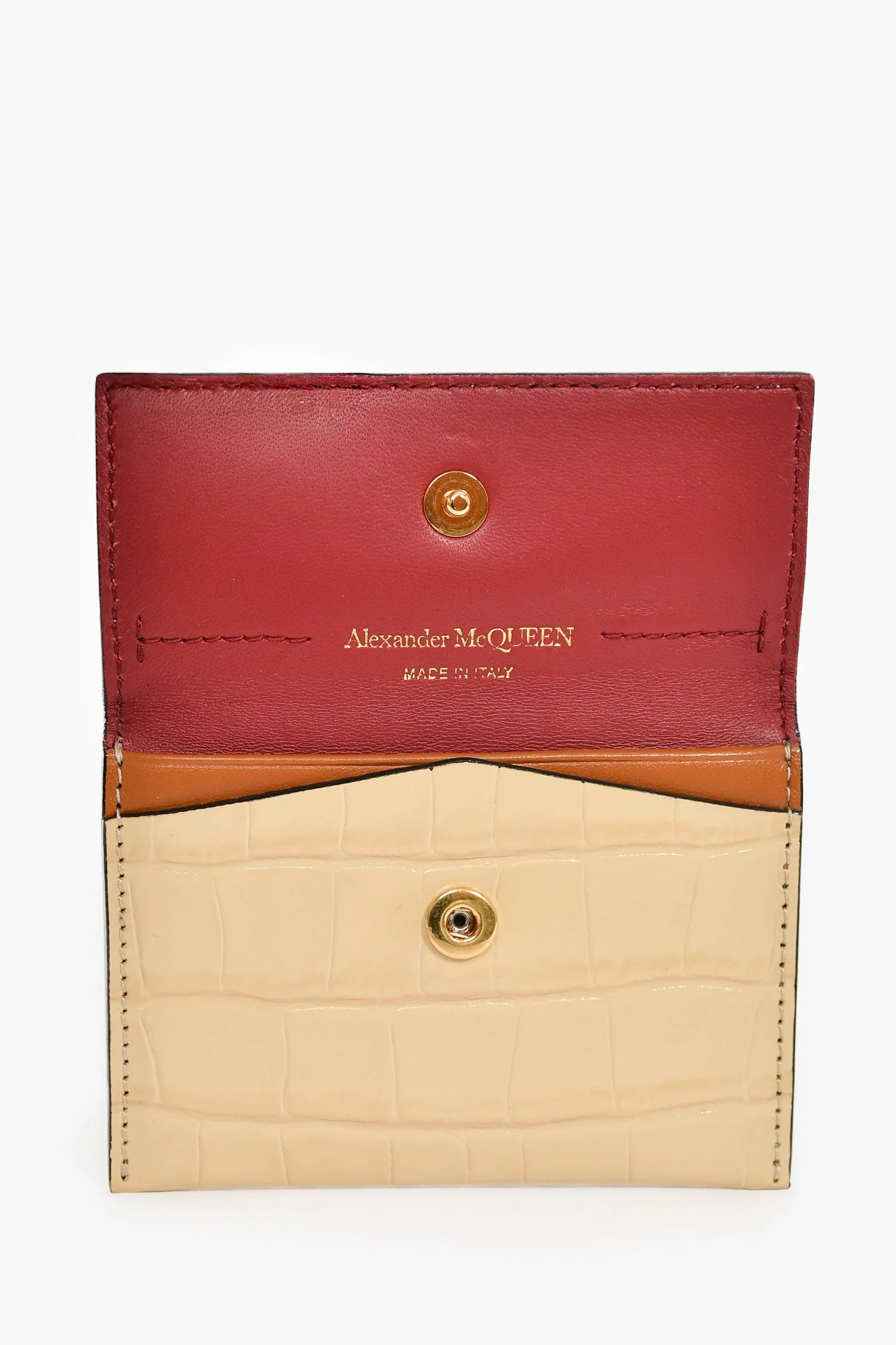 Alexander McQueen Beige Croc Embossed Skull Detail Card Holder - Image 6