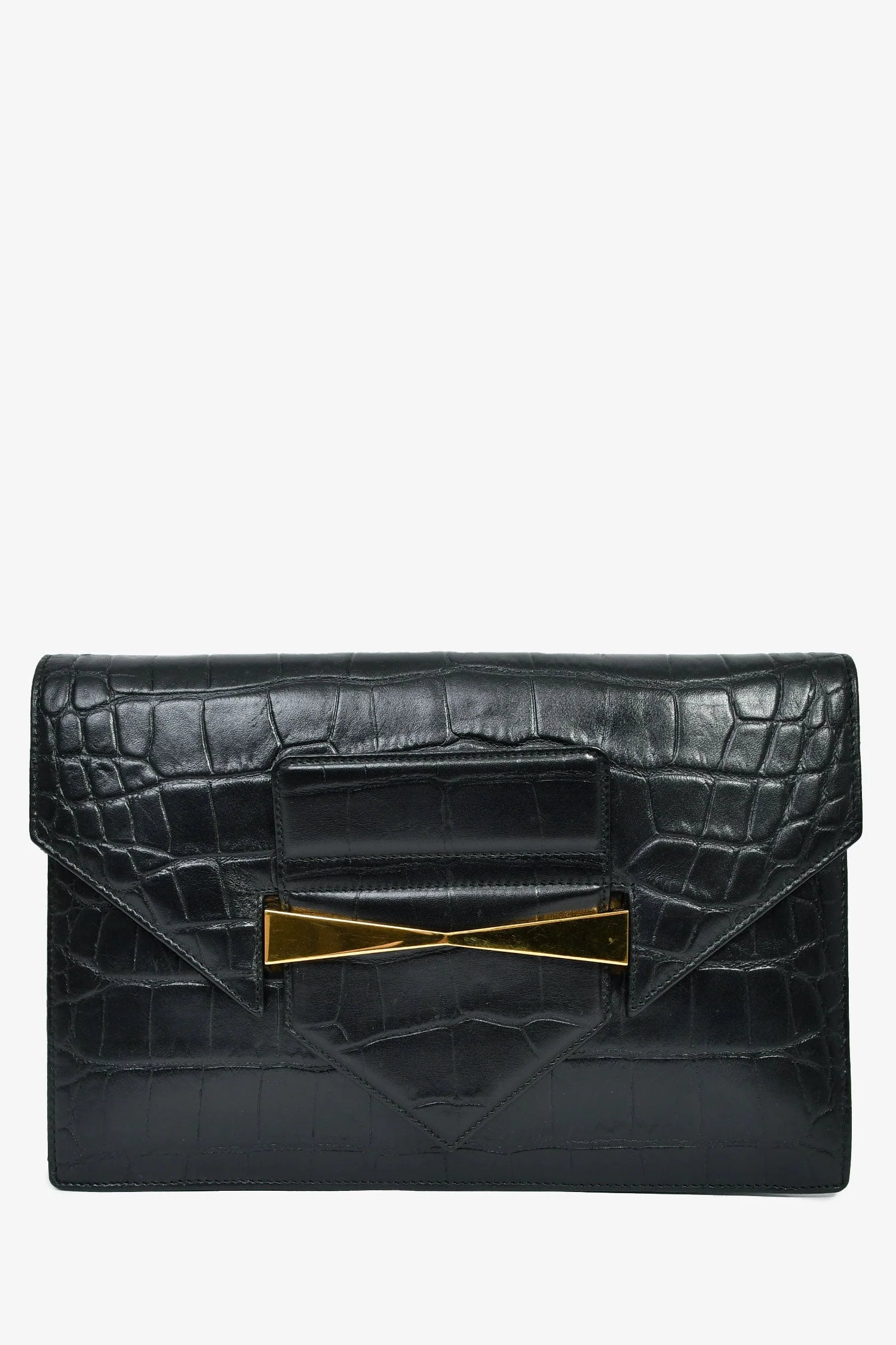 Alexander McQueen Black Croc Effect Leather Envelope Clutch