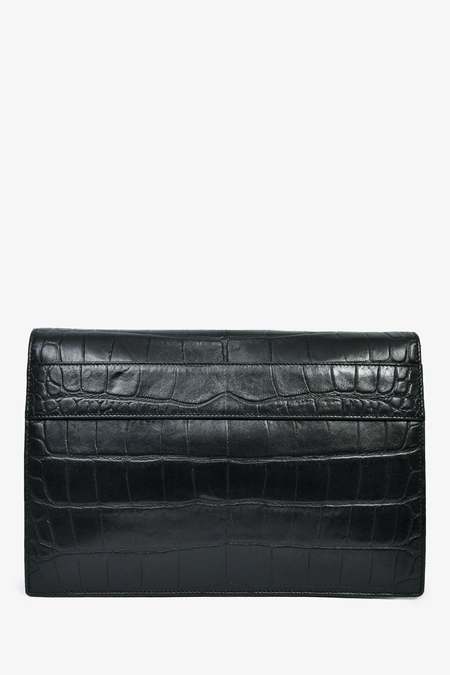 Alexander McQueen Black Croc Effect Leather Envelope Clutch - Image 2