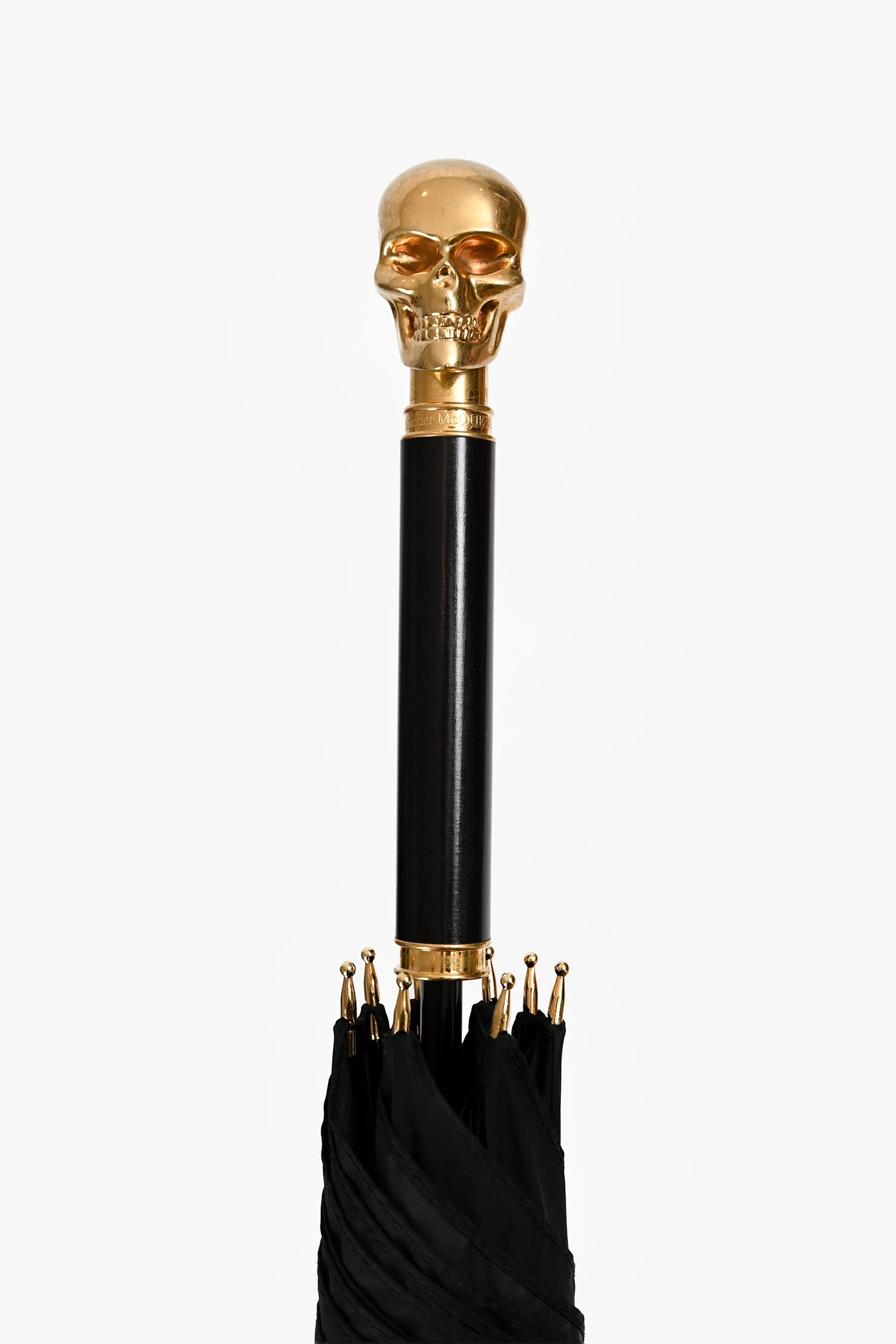 Alexander McQueen Black/Gold Tone Skull Umbrella - Image 4