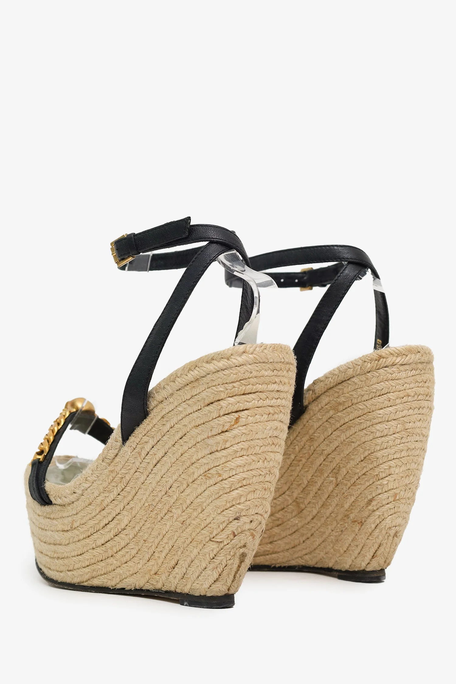 Alexander McQueen Black Leather Chain Skull Ankle Strap Espadrille Wedges Size 38 - Image 4