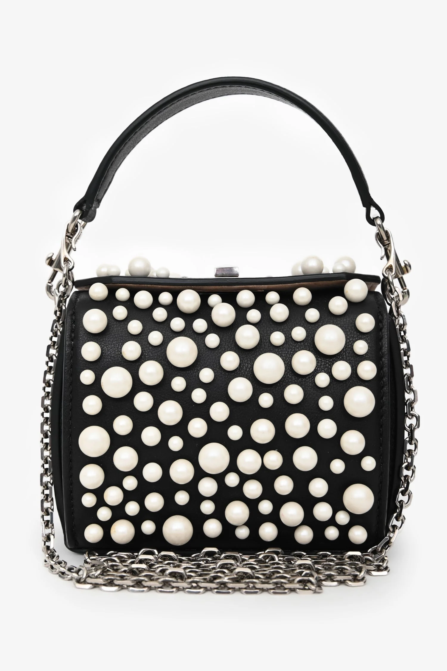 Alexander McQueen Black Leather Faux Pearl Embellished Box Crossbody - Image 2