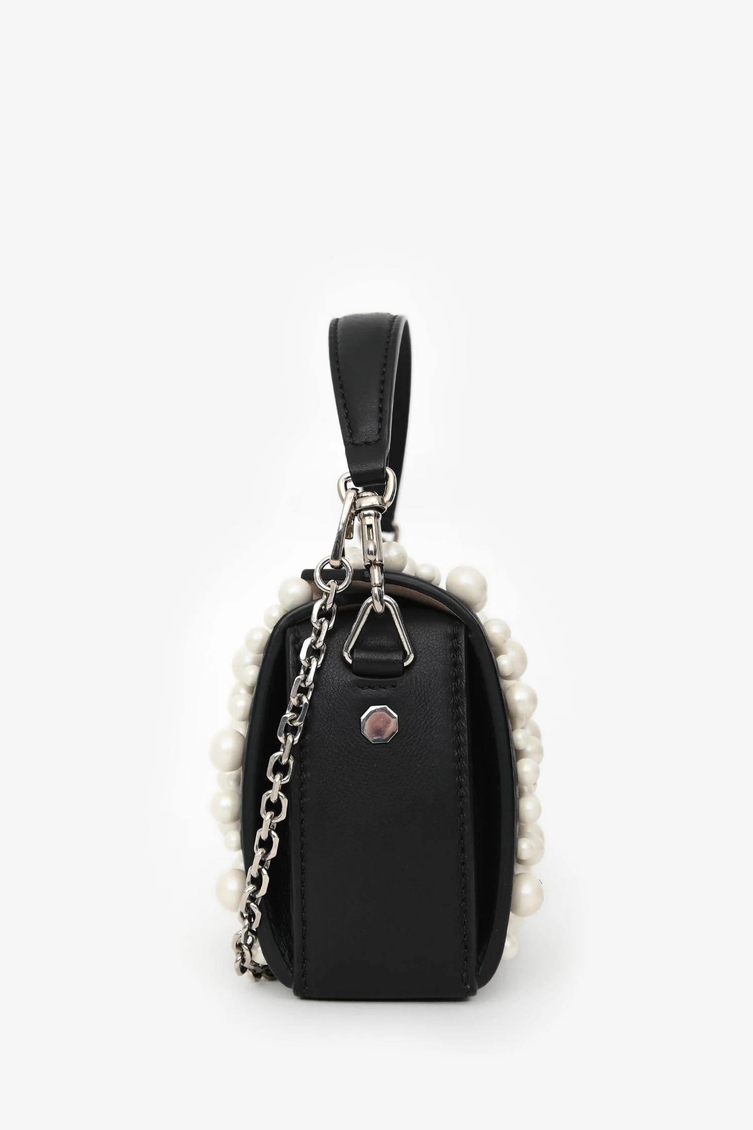 Alexander McQueen Black Leather Faux Pearl Embellished Box Crossbody - Image 3