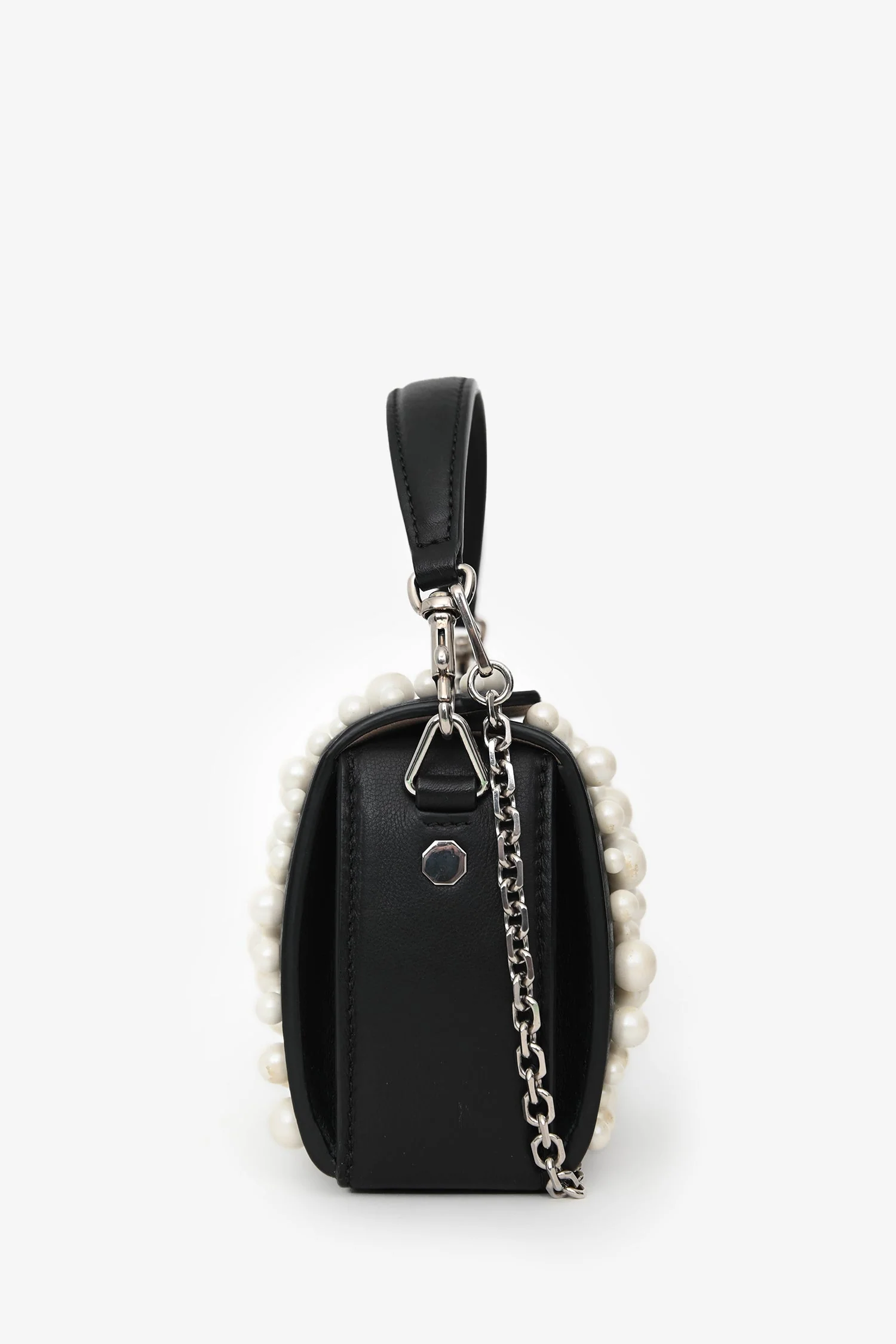Alexander McQueen Black Leather Faux Pearl Embellished Box Crossbody - Image 4