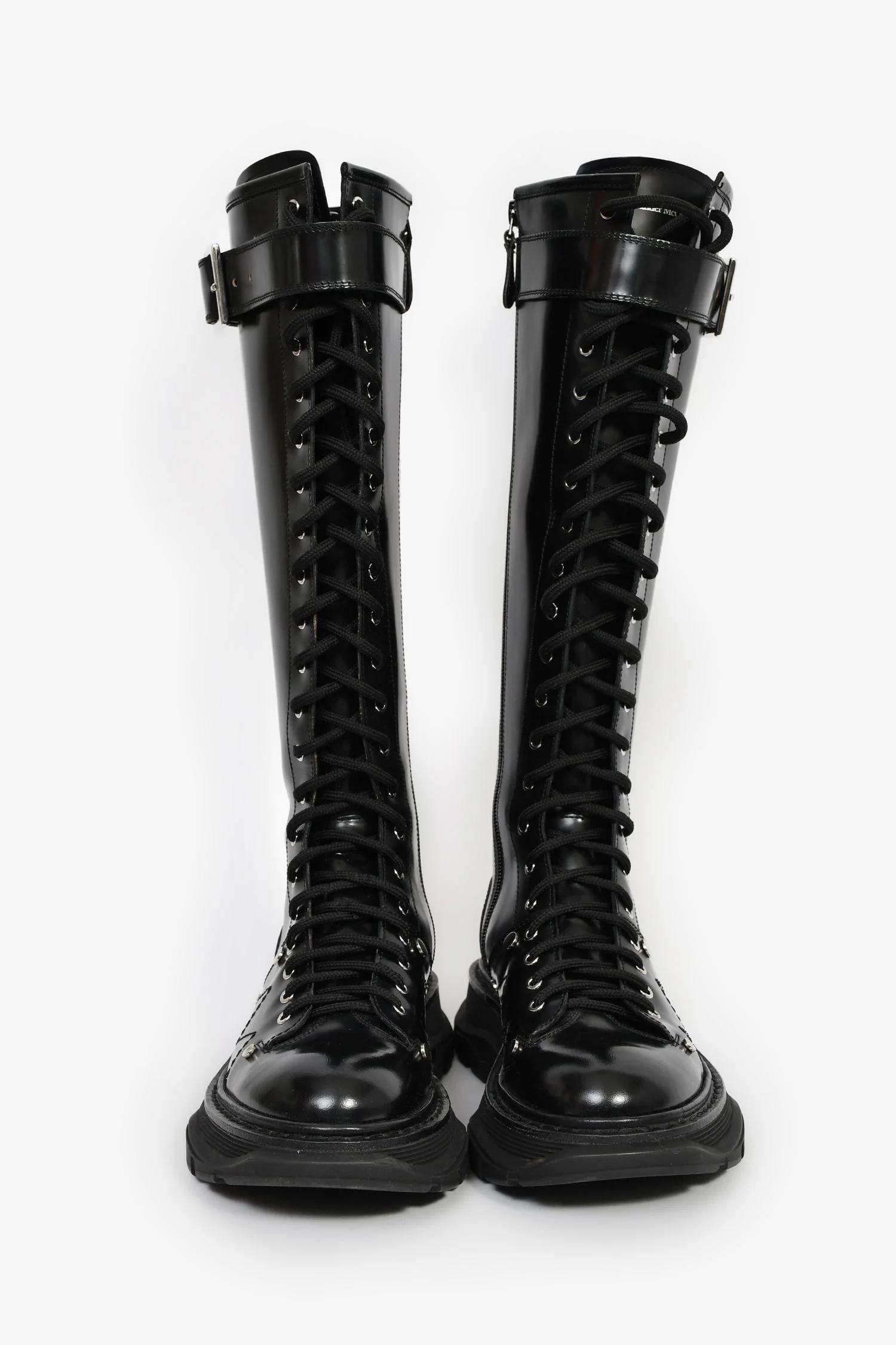 Alexander McQueen Black Leather Lace-Up Knee High Combat Boots Size 37 - Image 3