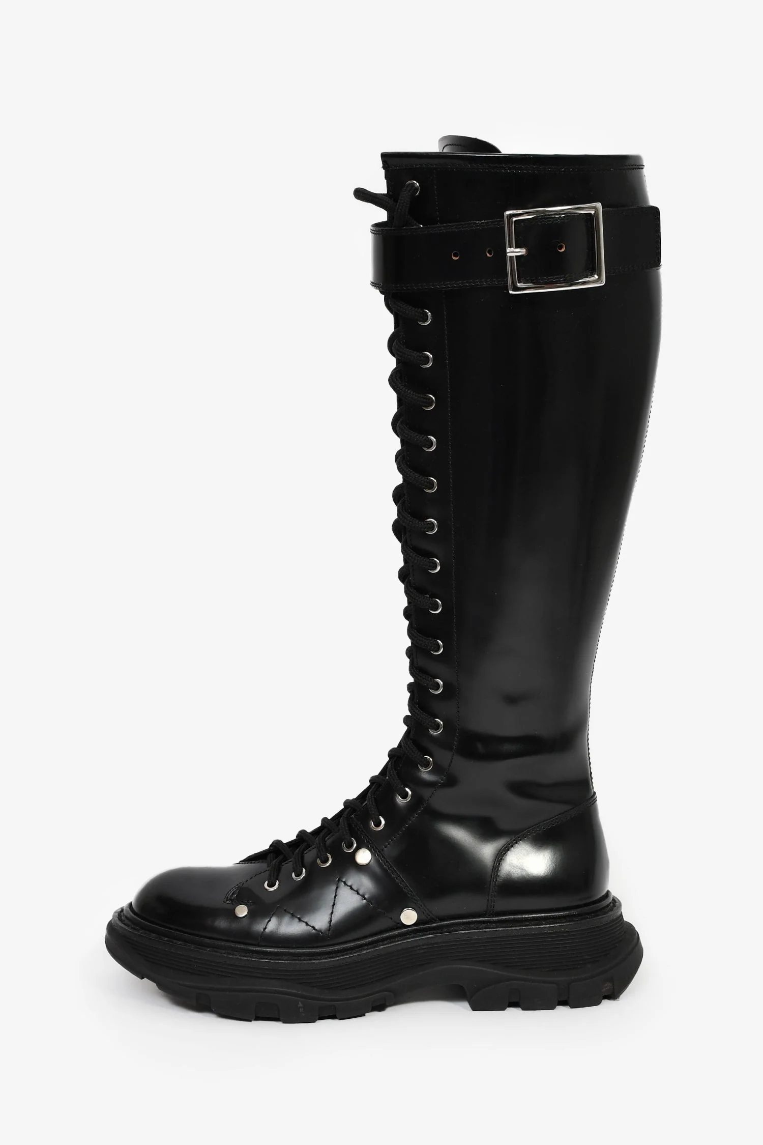Alexander McQueen Black Leather Lace-Up Knee High Combat Boots Size 37 - Image 4