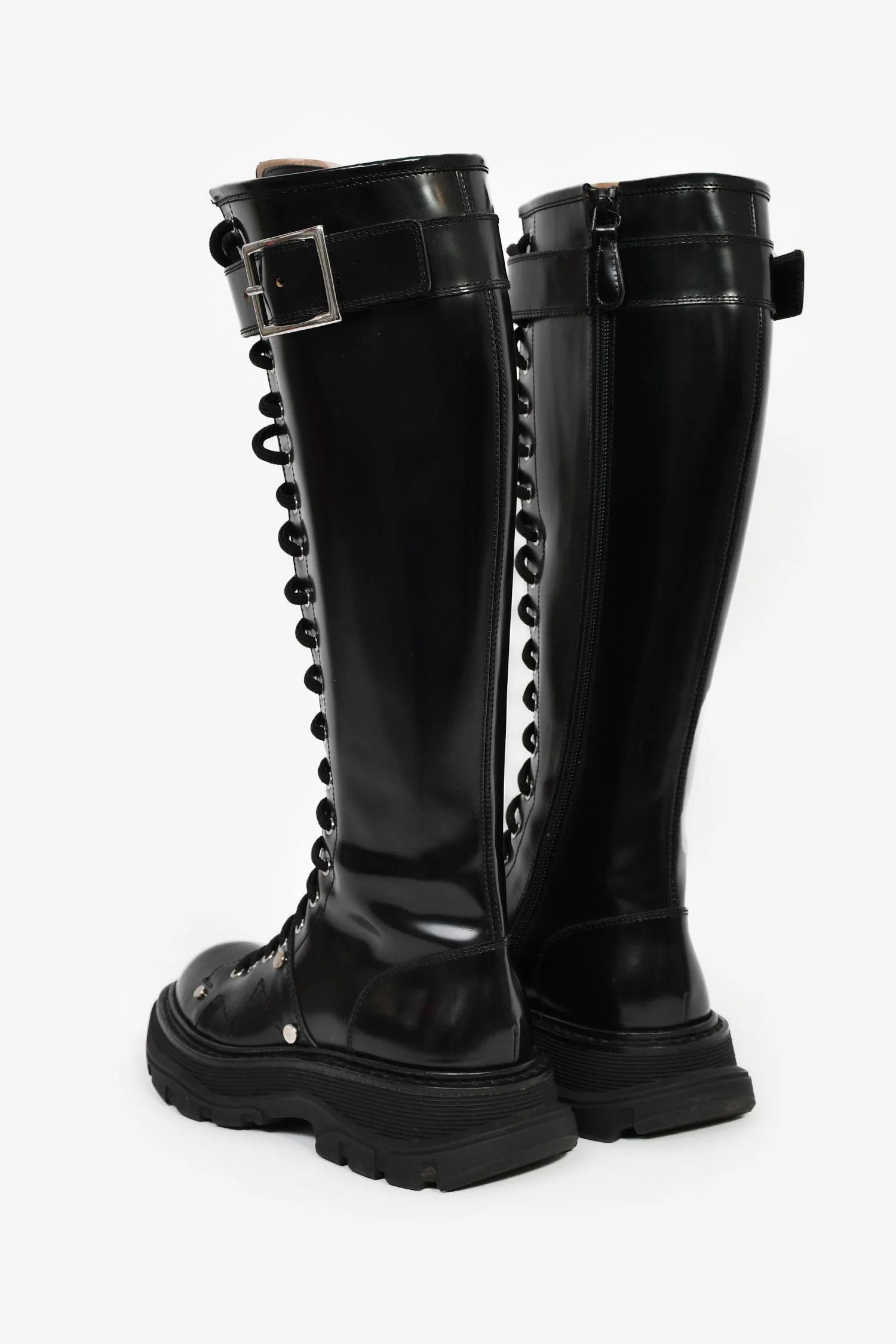 Alexander McQueen Black Leather Lace-Up Knee High Combat Boots Size 37 - Image 5