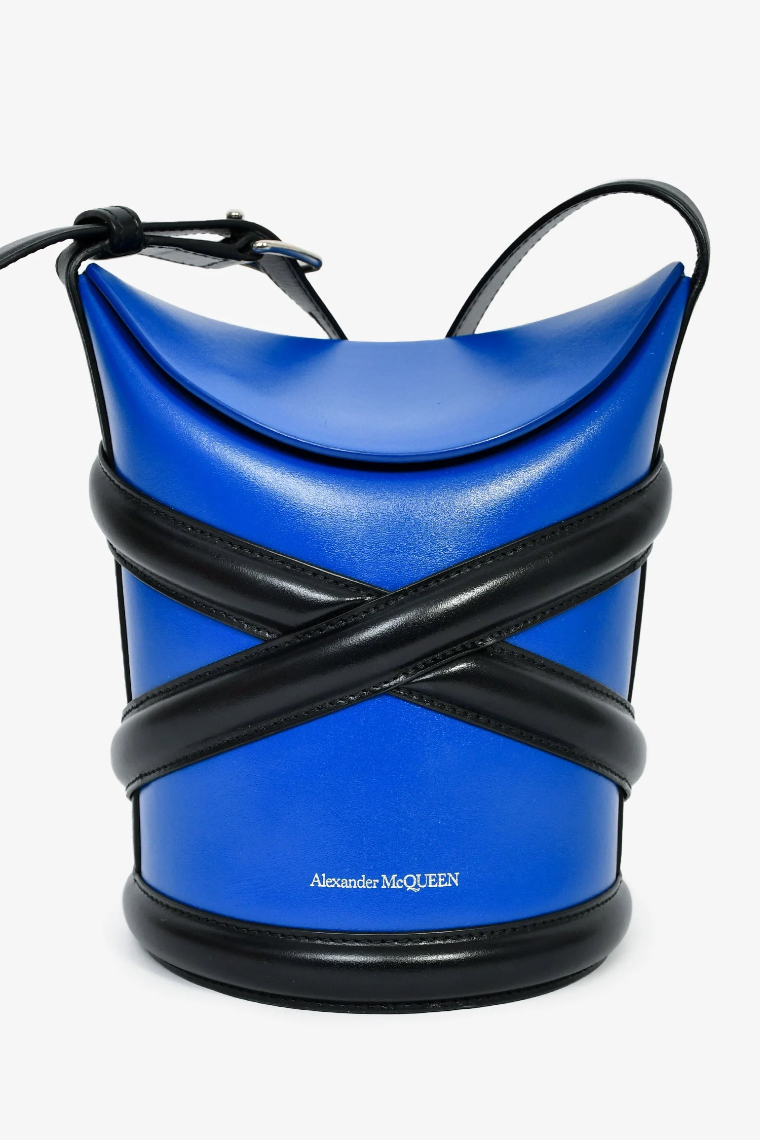 Alexander McQueen Blue/Black Leather Small 'Curve' Crossbody Bag - Image 2
