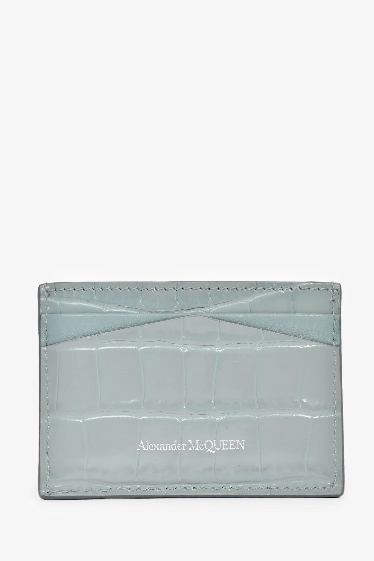 Alexander McQueen Blue Croc Embossed Skull Detail Card Holder - Image 2