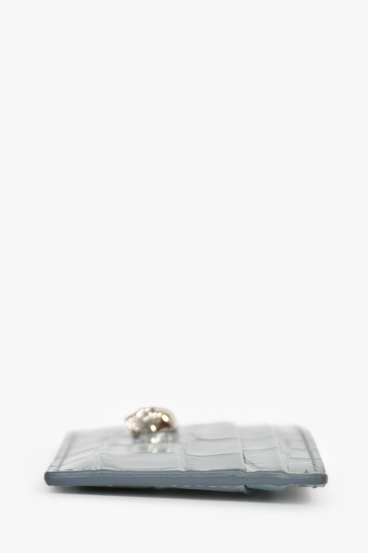 Alexander McQueen Blue Croc Embossed Skull Detail Card Holder - Image 3