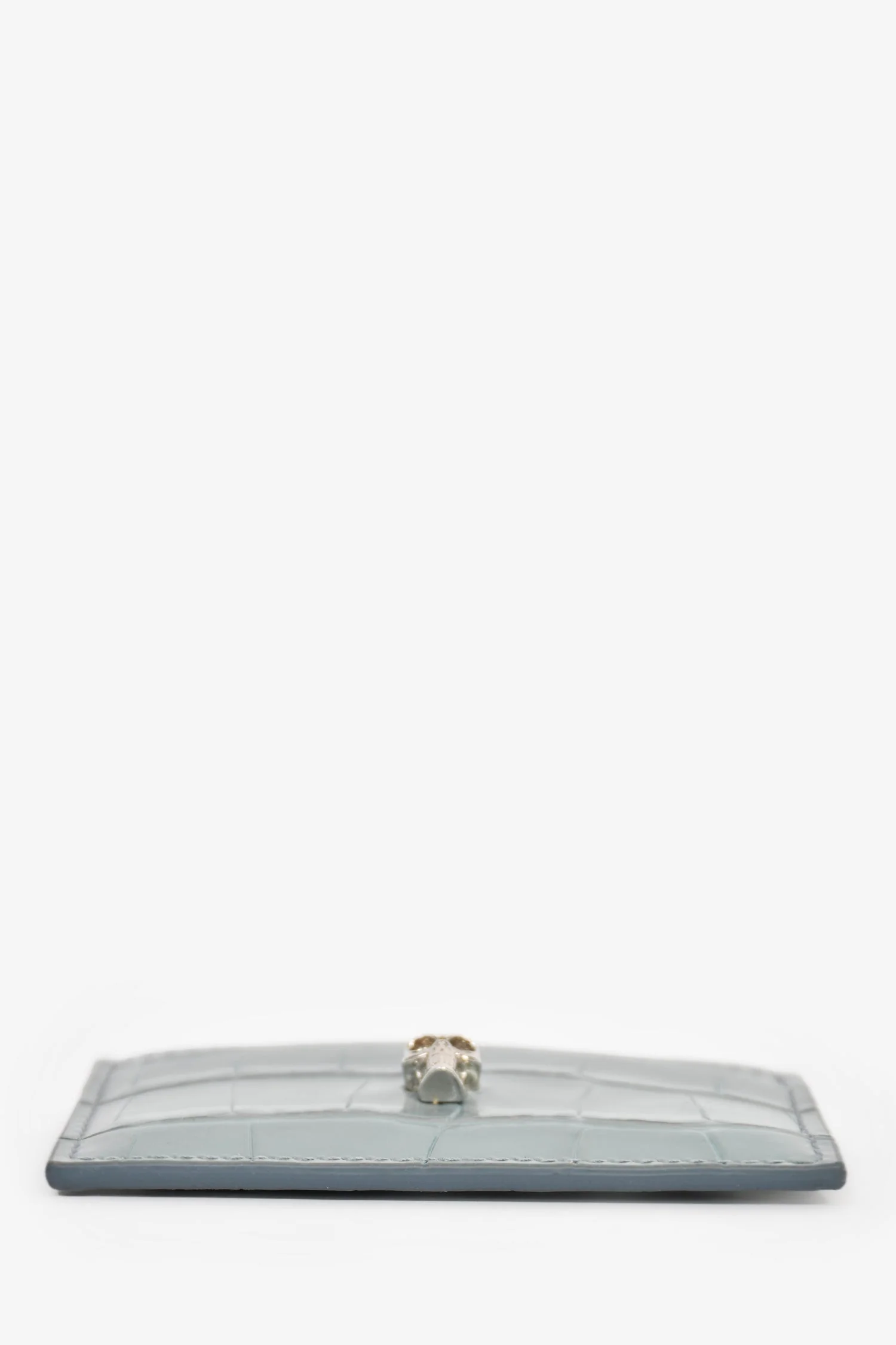 Alexander McQueen Blue Croc Embossed Skull Detail Card Holder - Image 5