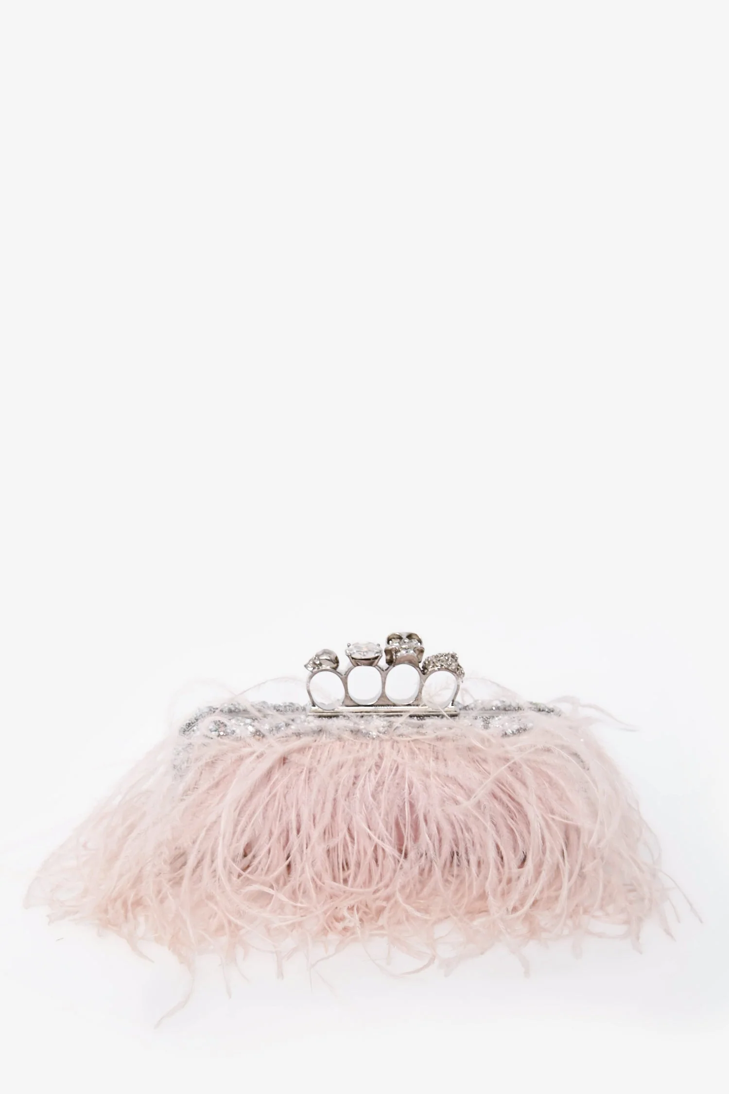 Alexander McQueen Pink Feather Crystal Embellish Knuckle Clutch - Image 2