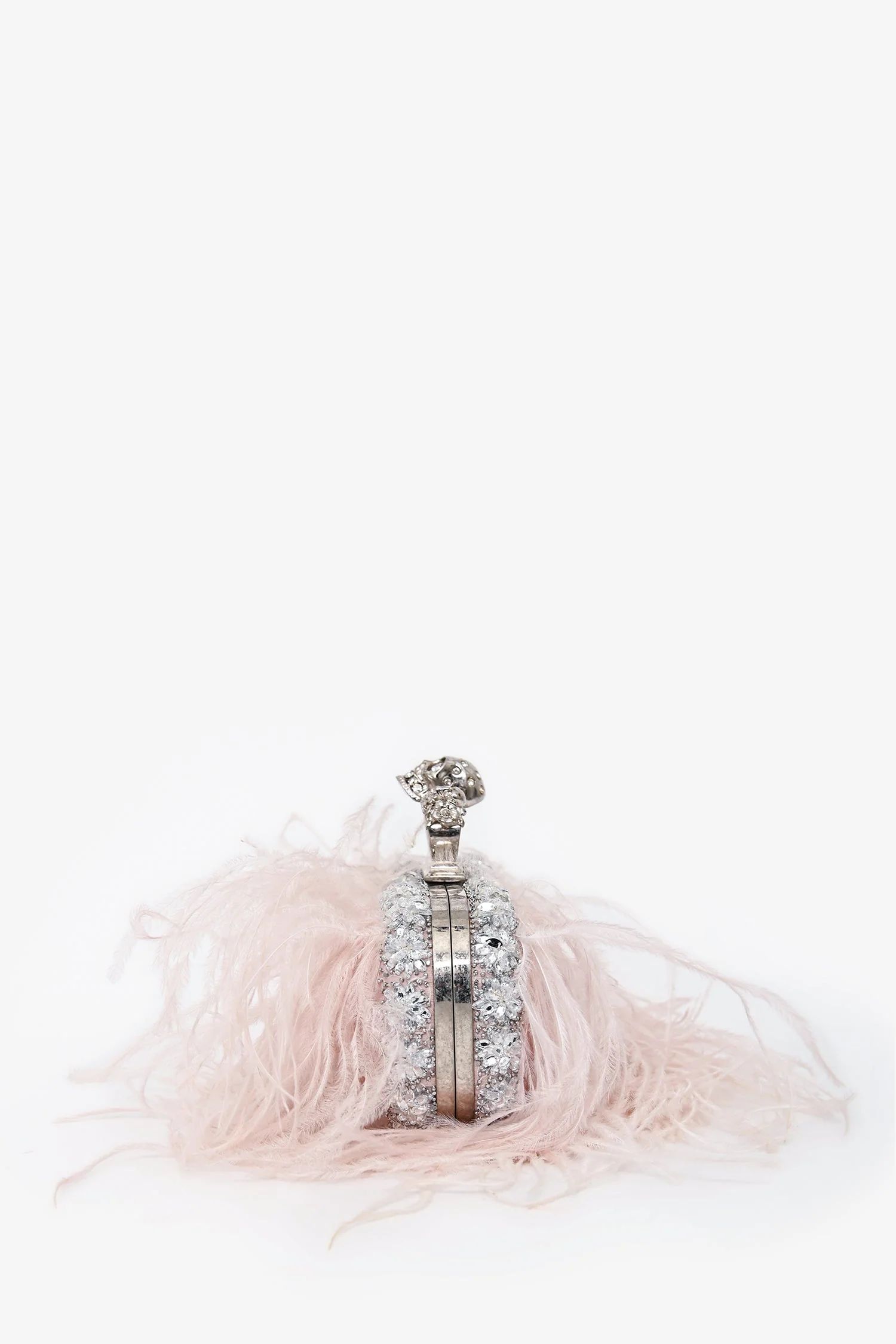 Alexander McQueen Pink Feather Crystal Embellish Knuckle Clutch - Image 3