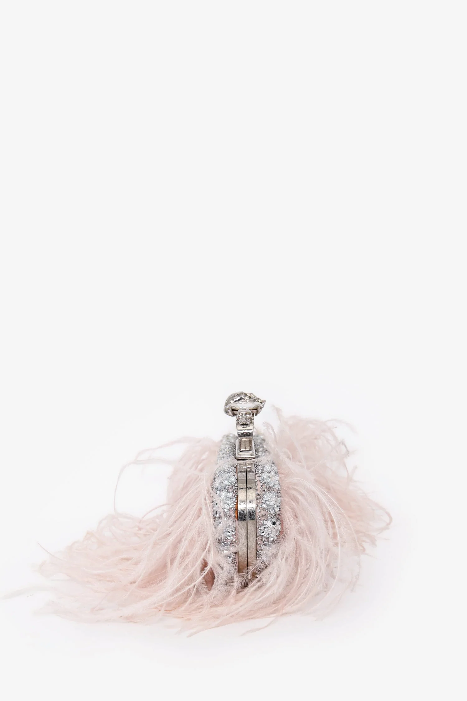 Alexander McQueen Pink Feather Crystal Embellish Knuckle Clutch - Image 4