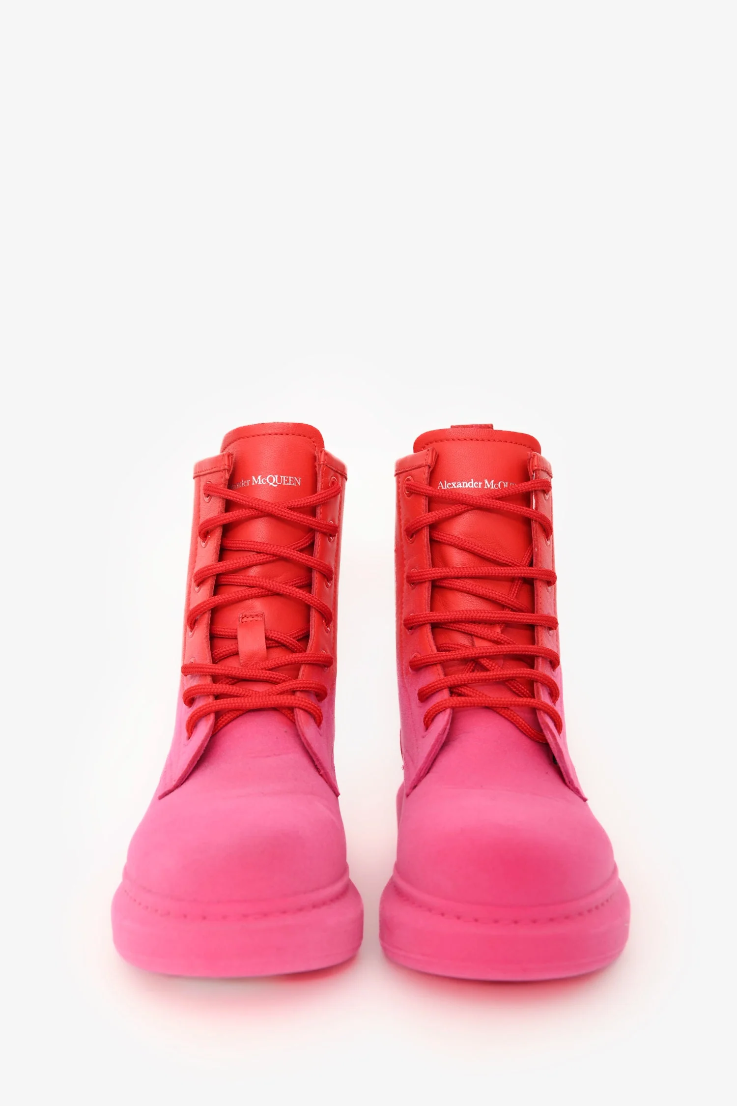 Alexander McQueen Red/Pink Chunky Lace-Up Ankle Boots Size 37.5 - Image 3