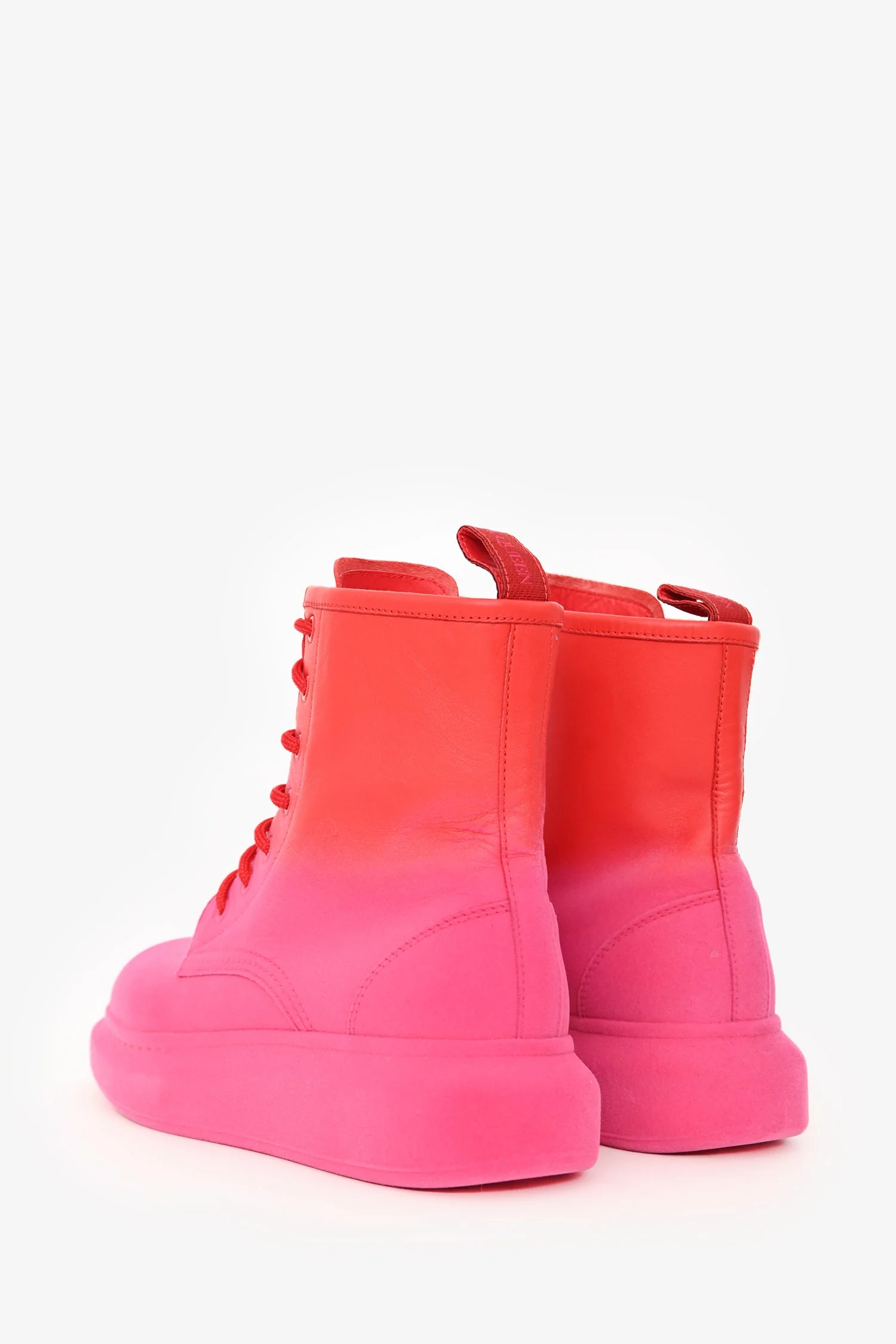 Alexander McQueen Red/Pink Chunky Lace-Up Ankle Boots Size 37.5 - Image 4