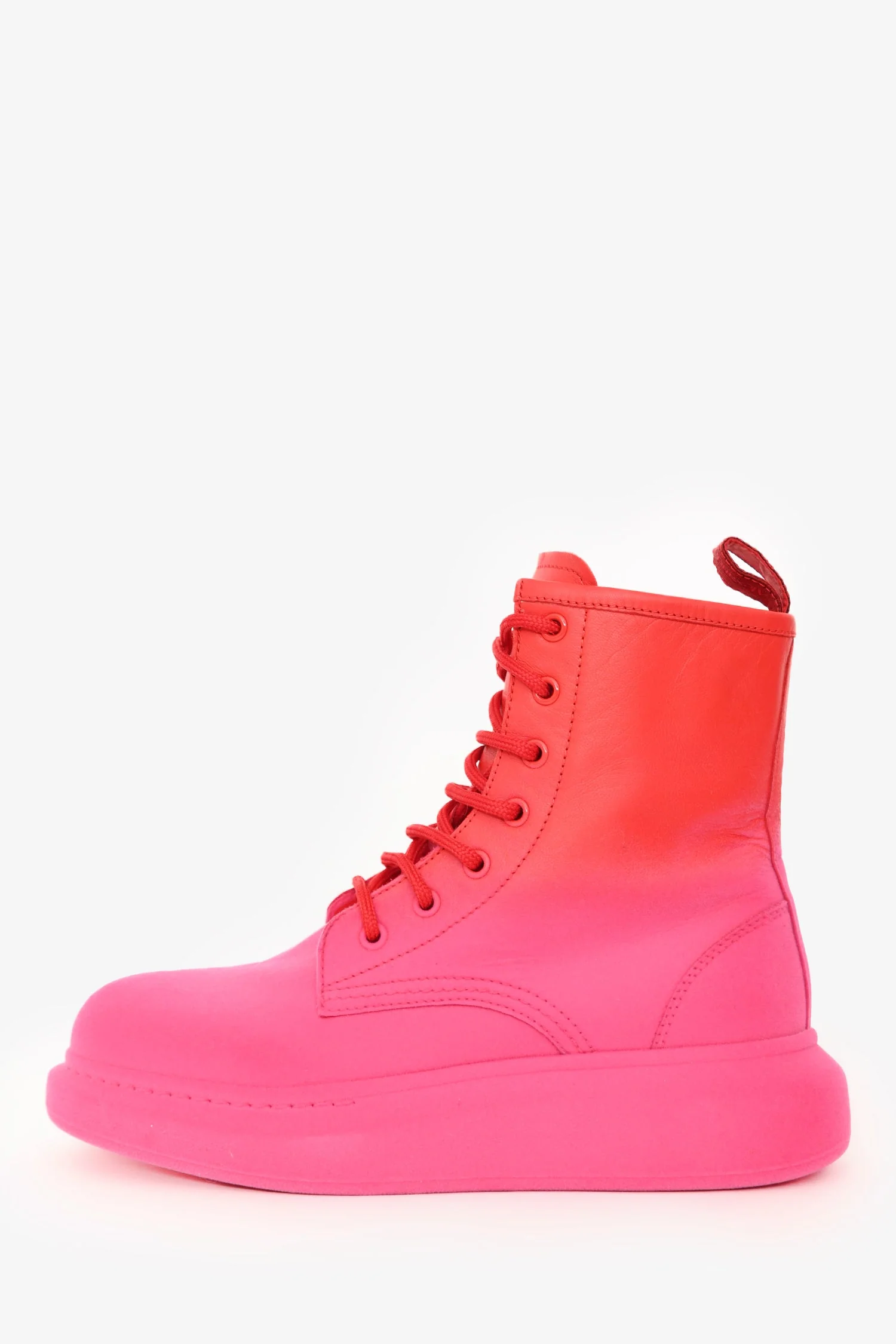 Alexander McQueen Red/Pink Chunky Lace-Up Ankle Boots Size 37.5 - Image 5