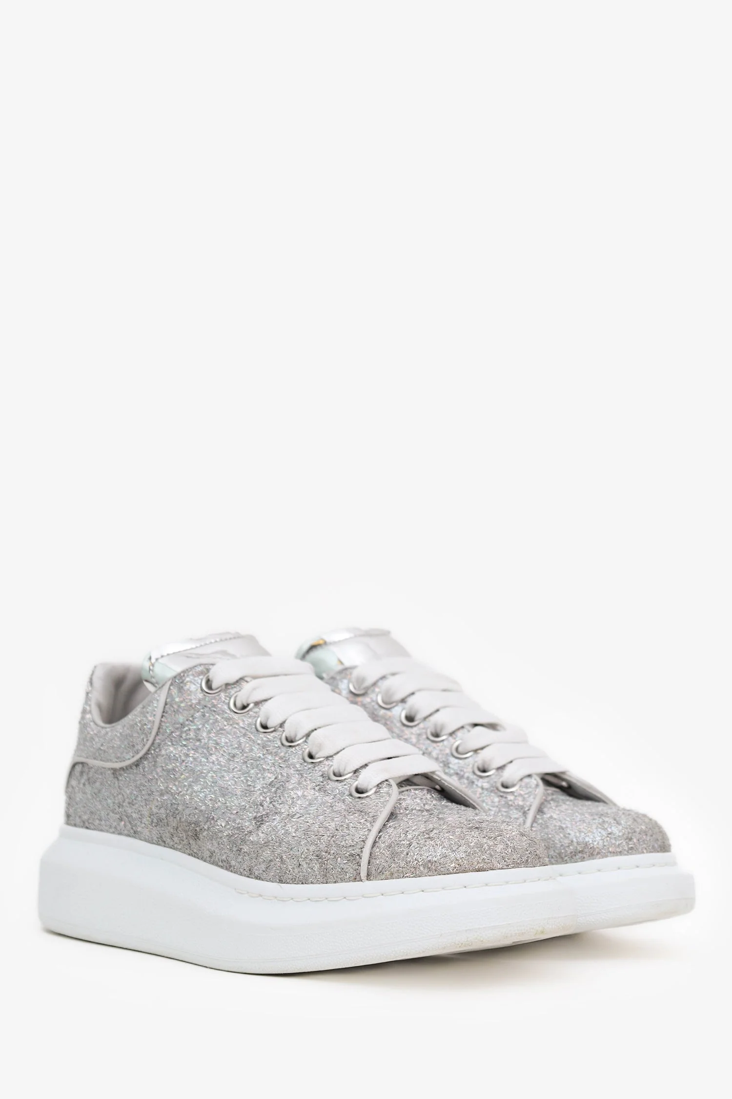 Alexander McQueen Silver Glitter Oversized Sneakers Size 39 - Image 2