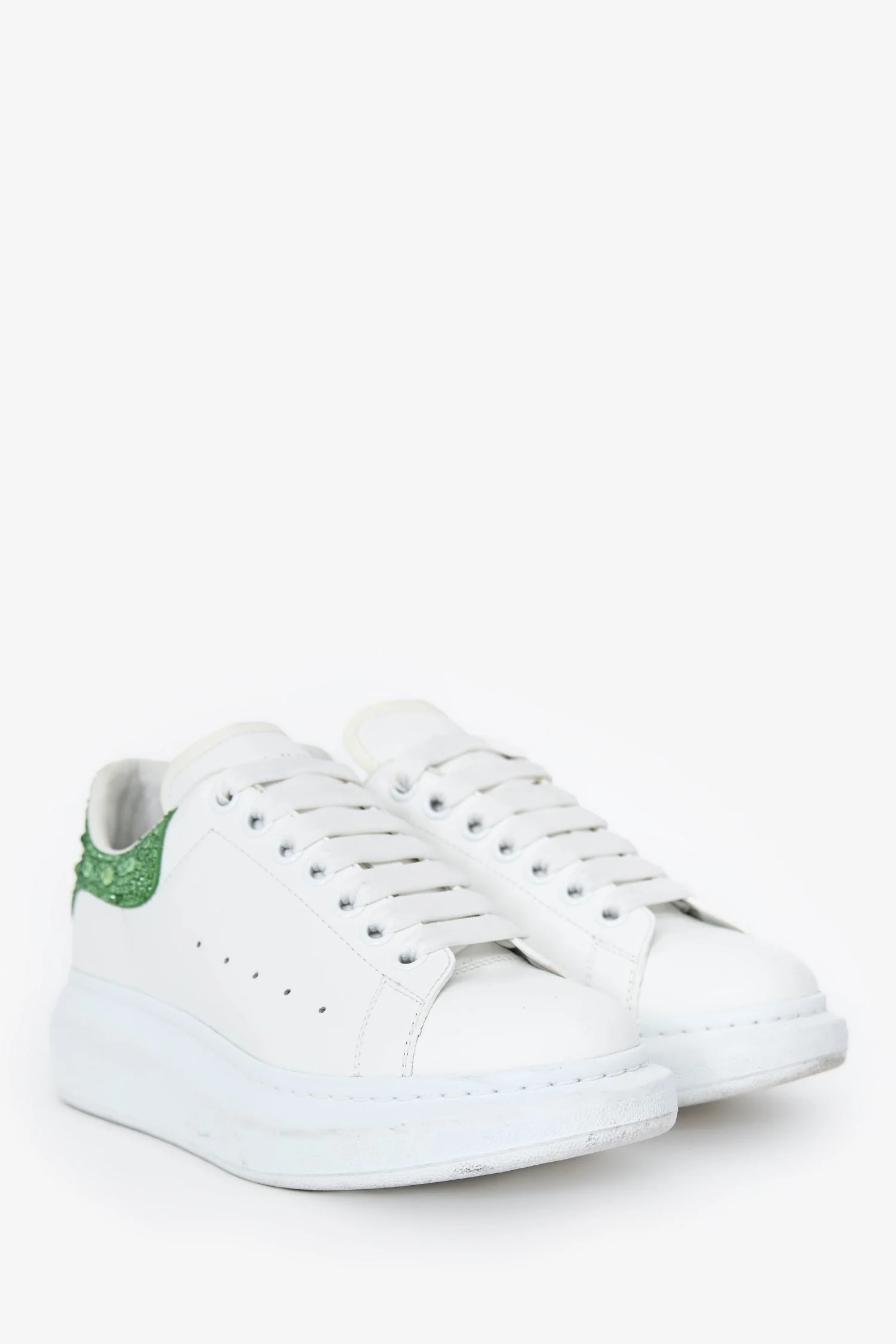 Alexander McQueen White/Green Leather Embellished Oversized Sneaker Size 38.5 - Image 2