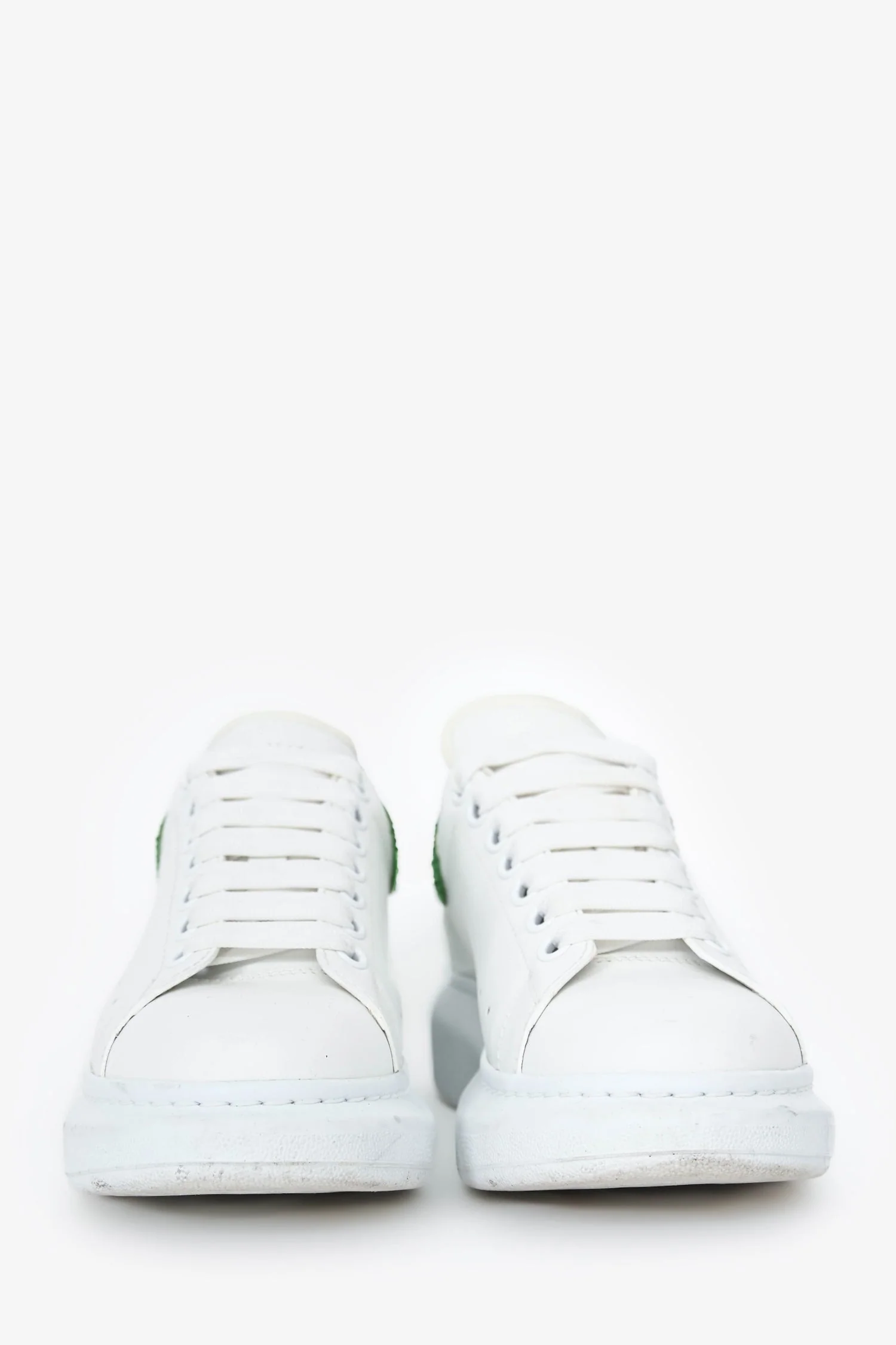 Alexander McQueen White/Green Leather Embellished Oversized Sneaker Size 38.5 - Image 3