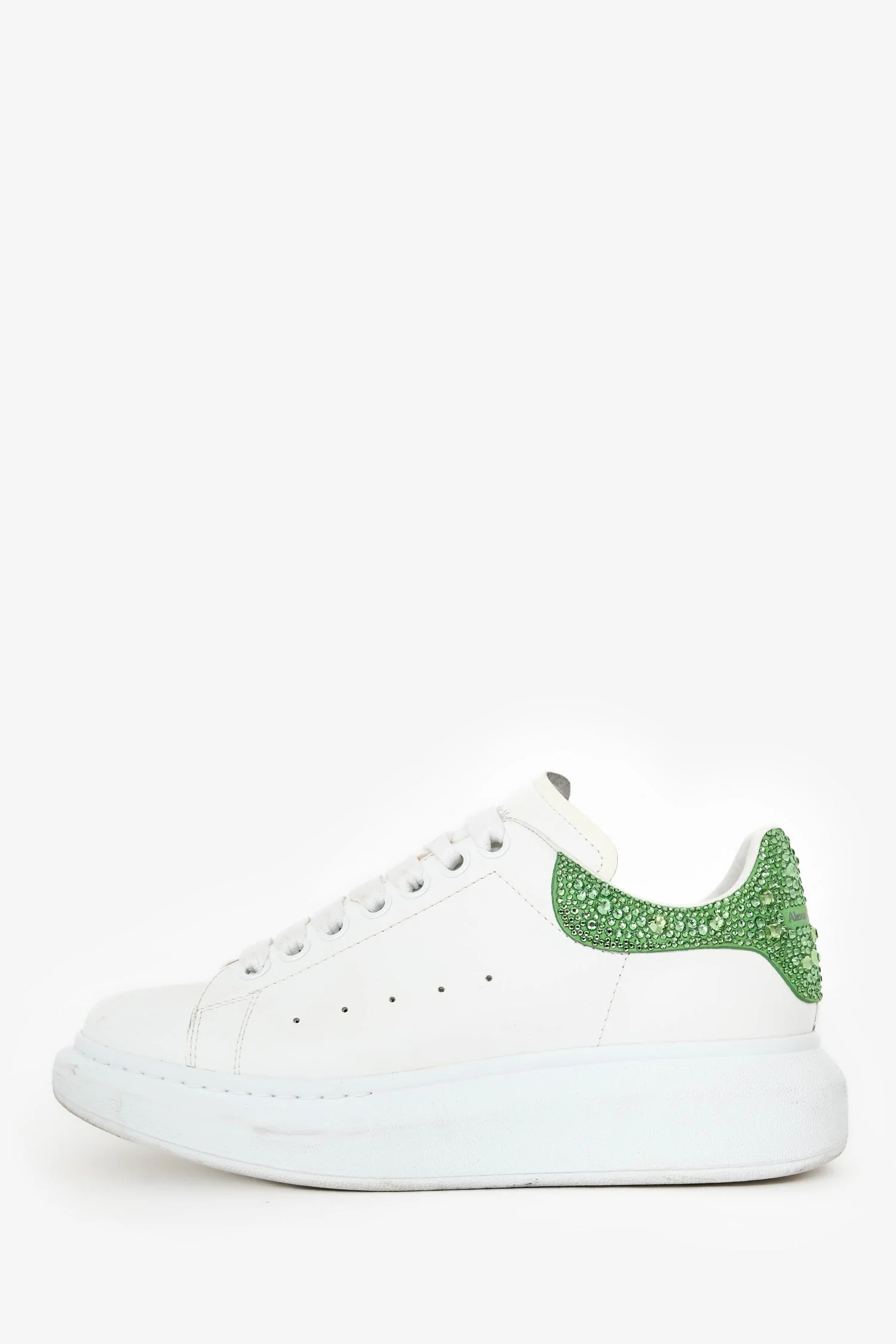 Alexander McQueen White/Green Leather Embellished Oversized Sneaker Size 38.5 - Image 4