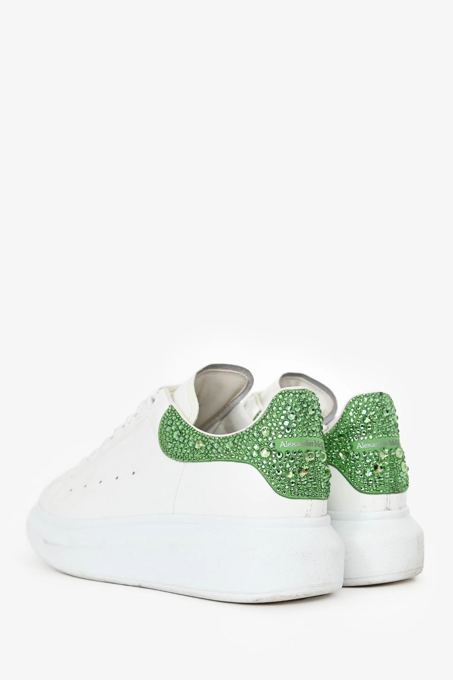 Alexander McQueen White/Green Leather Embellished Oversized Sneaker Size 38.5 - Image 5