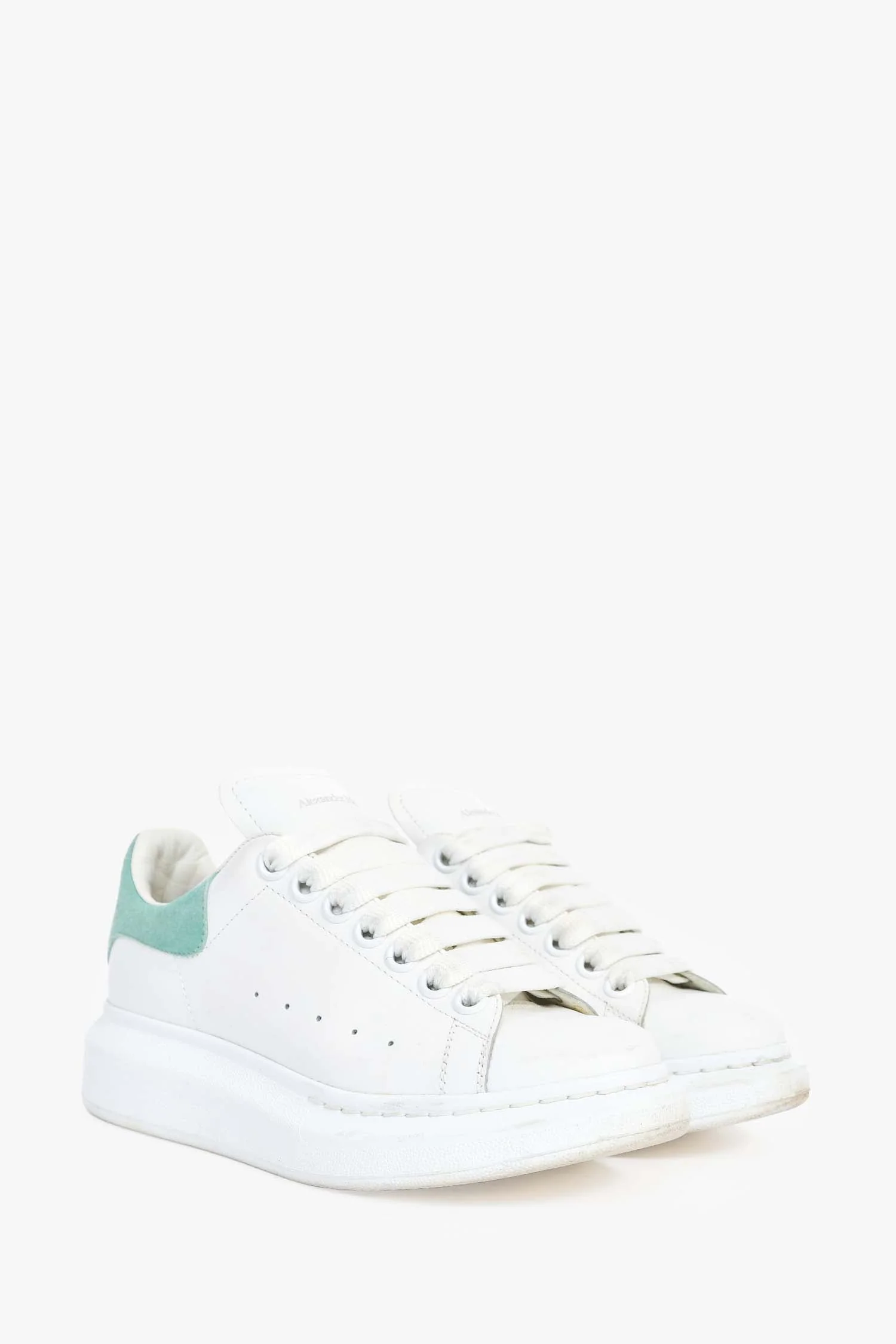 Alexander McQueen White/Green Leather Platform Sneakers Size 36.5 - Image 2