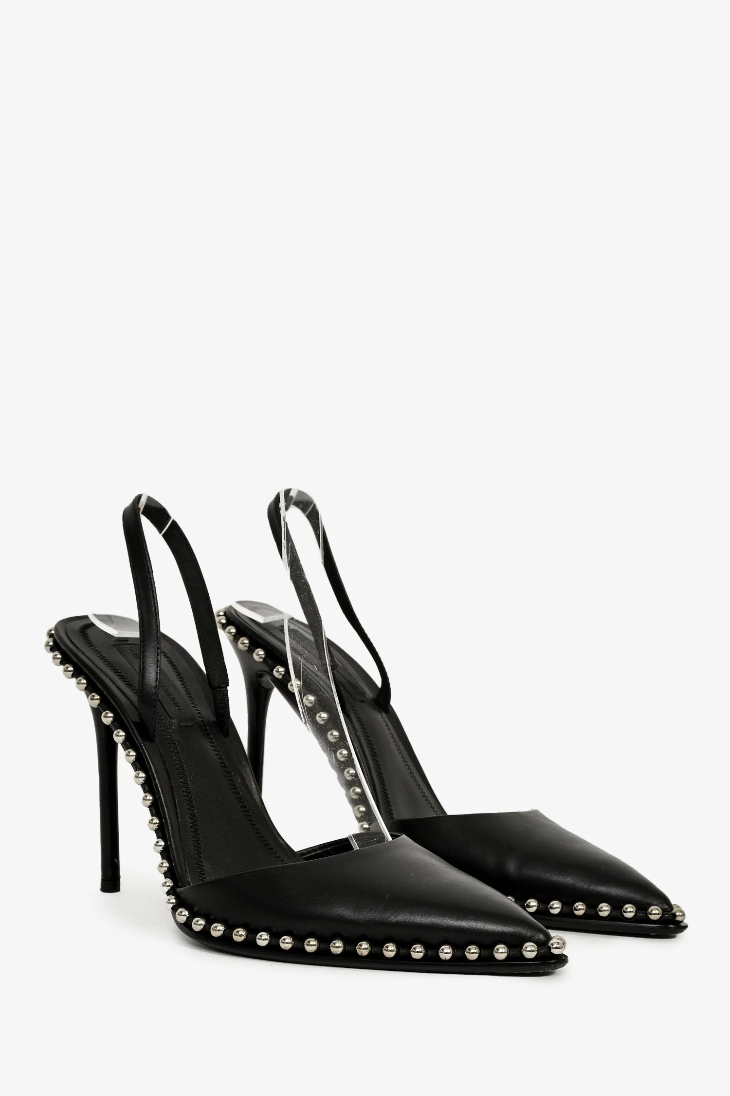 Alexander Wang Black Leather Studded Slingback Heels Size 36.5 - Image 2
