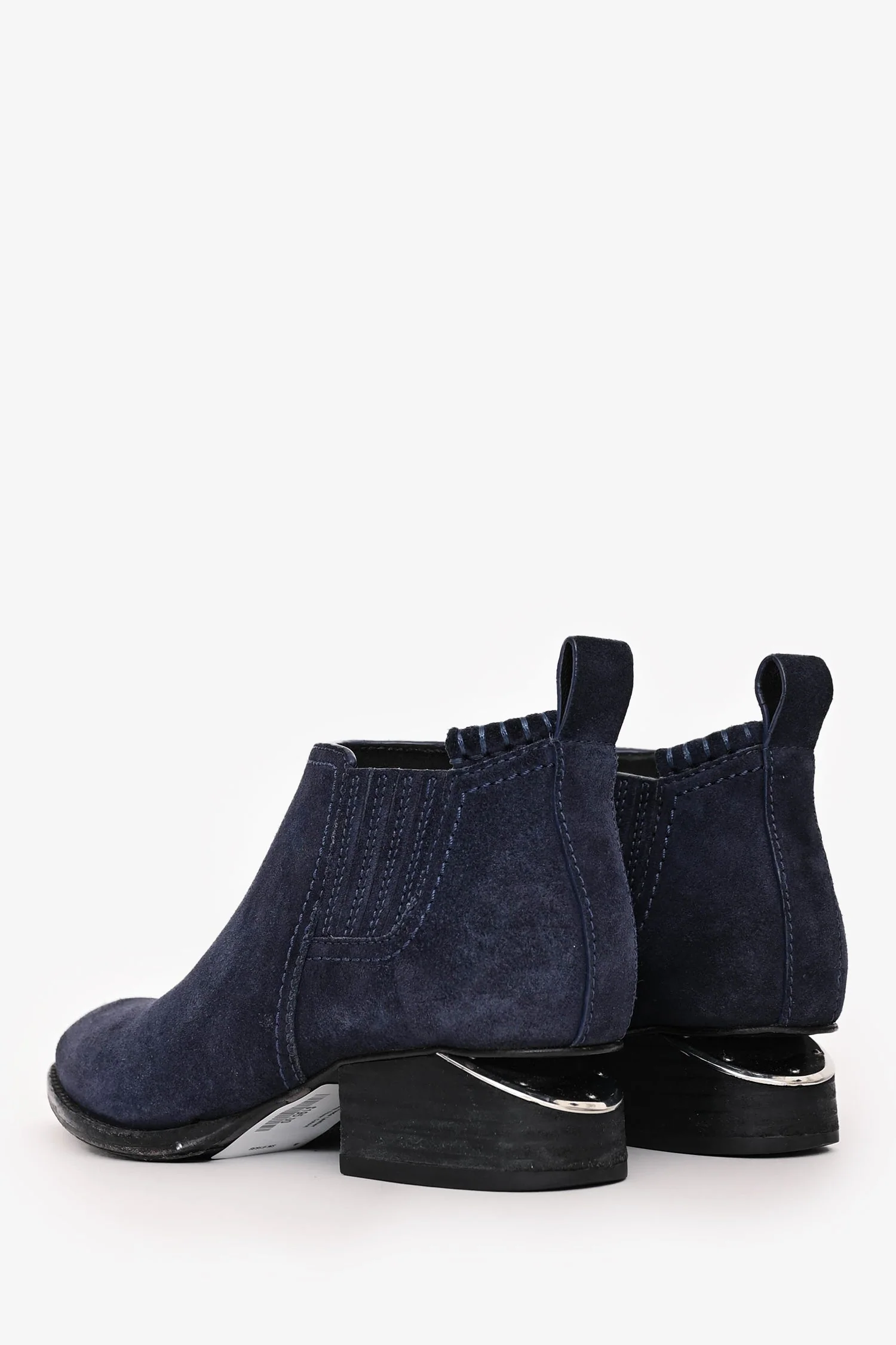Alexander Wang Navy Suede Leather 'Kori' Ankle Boots with Silver Cutout Size 35 - Image 4