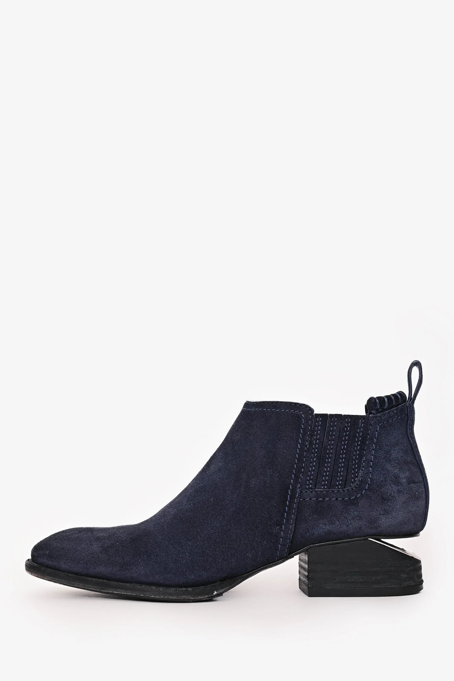 Alexander Wang Navy Suede Leather 'Kori' Ankle Boots with Silver Cutout Size 35 - Image 5
