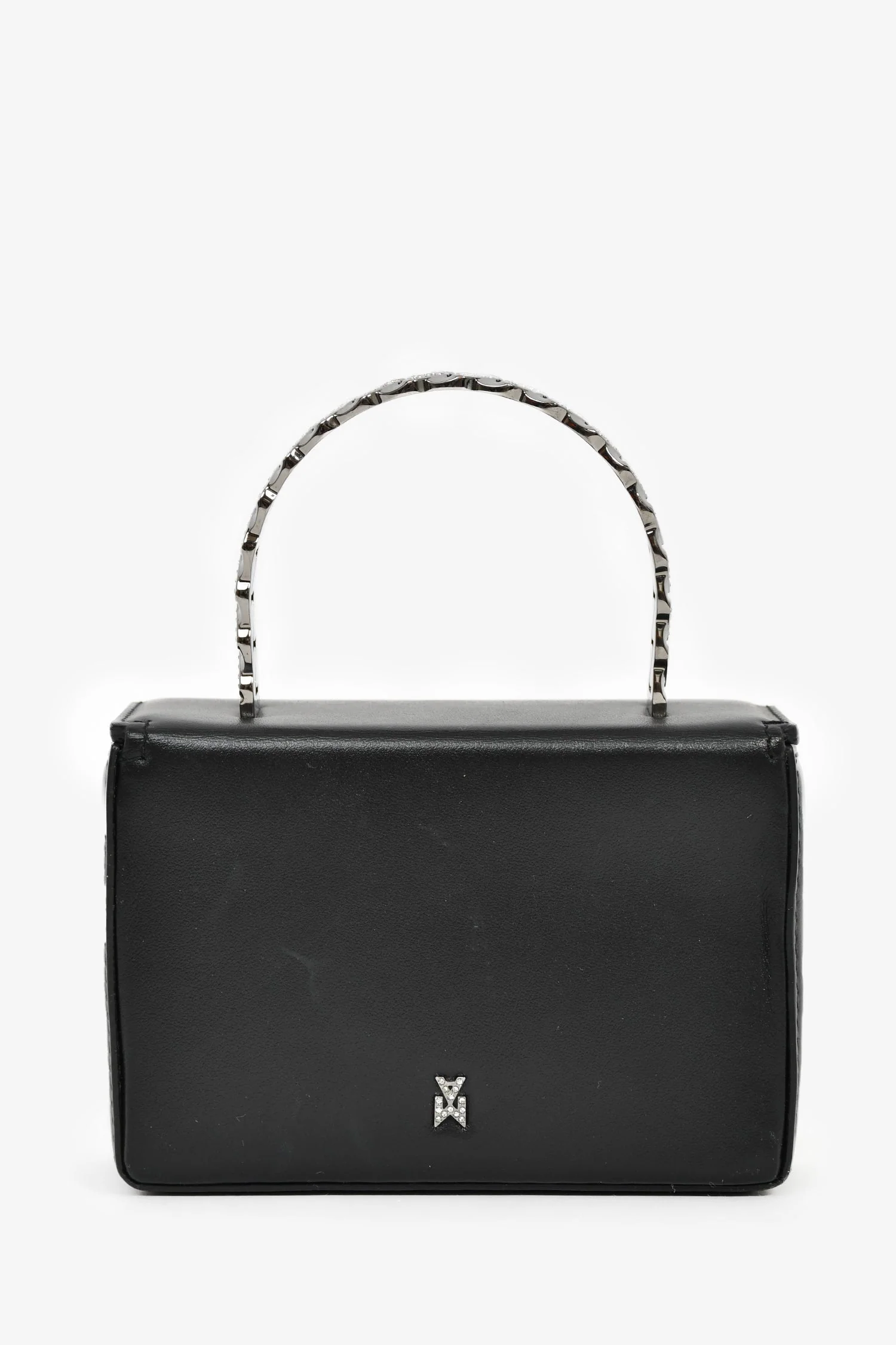 Amina Muaddi Black Leather Crystal Super Mini Top Handle Bag - Image 2