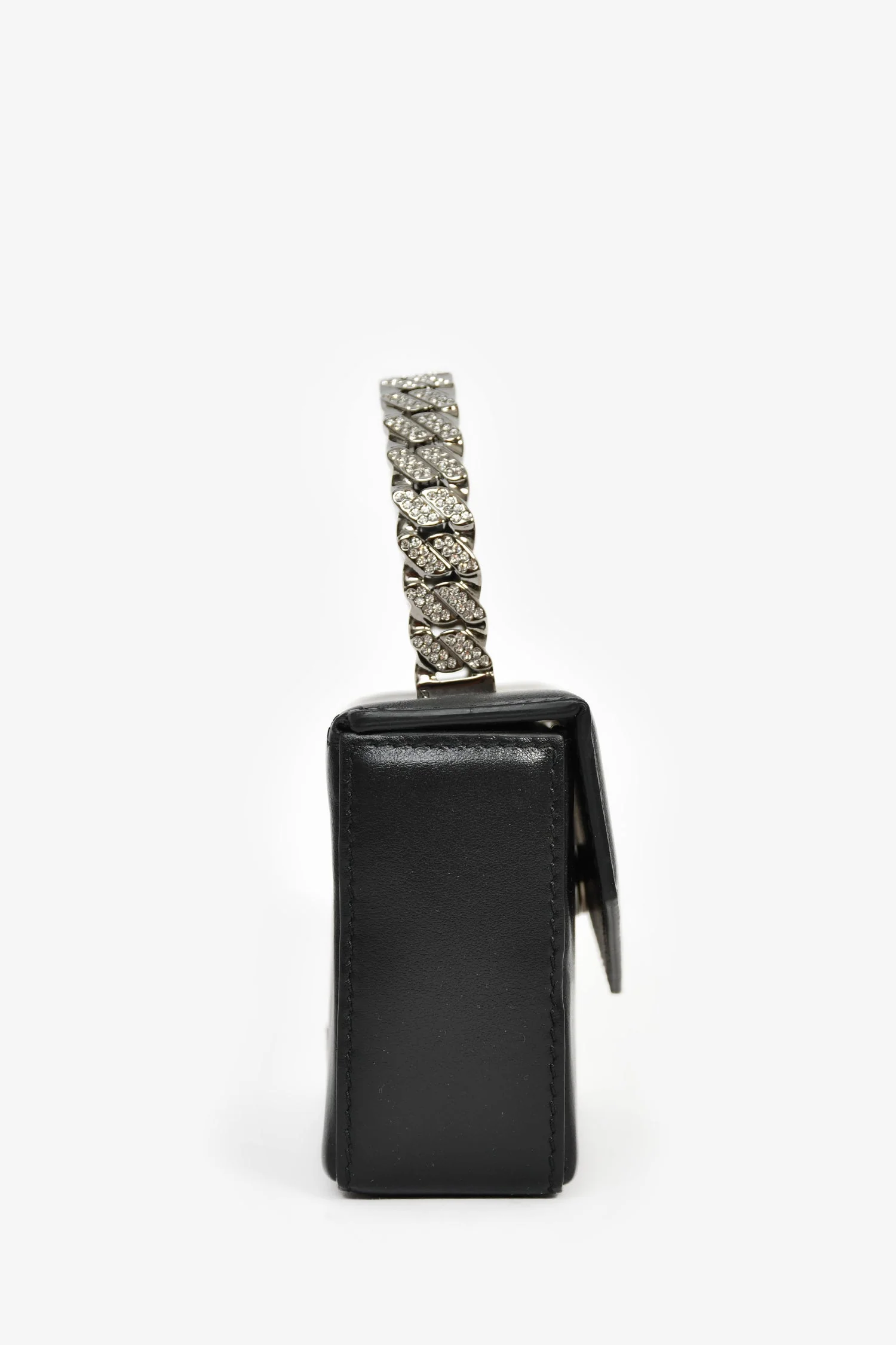 Amina Muaddi Black Leather Crystal Super Mini Top Handle Bag - Image 3