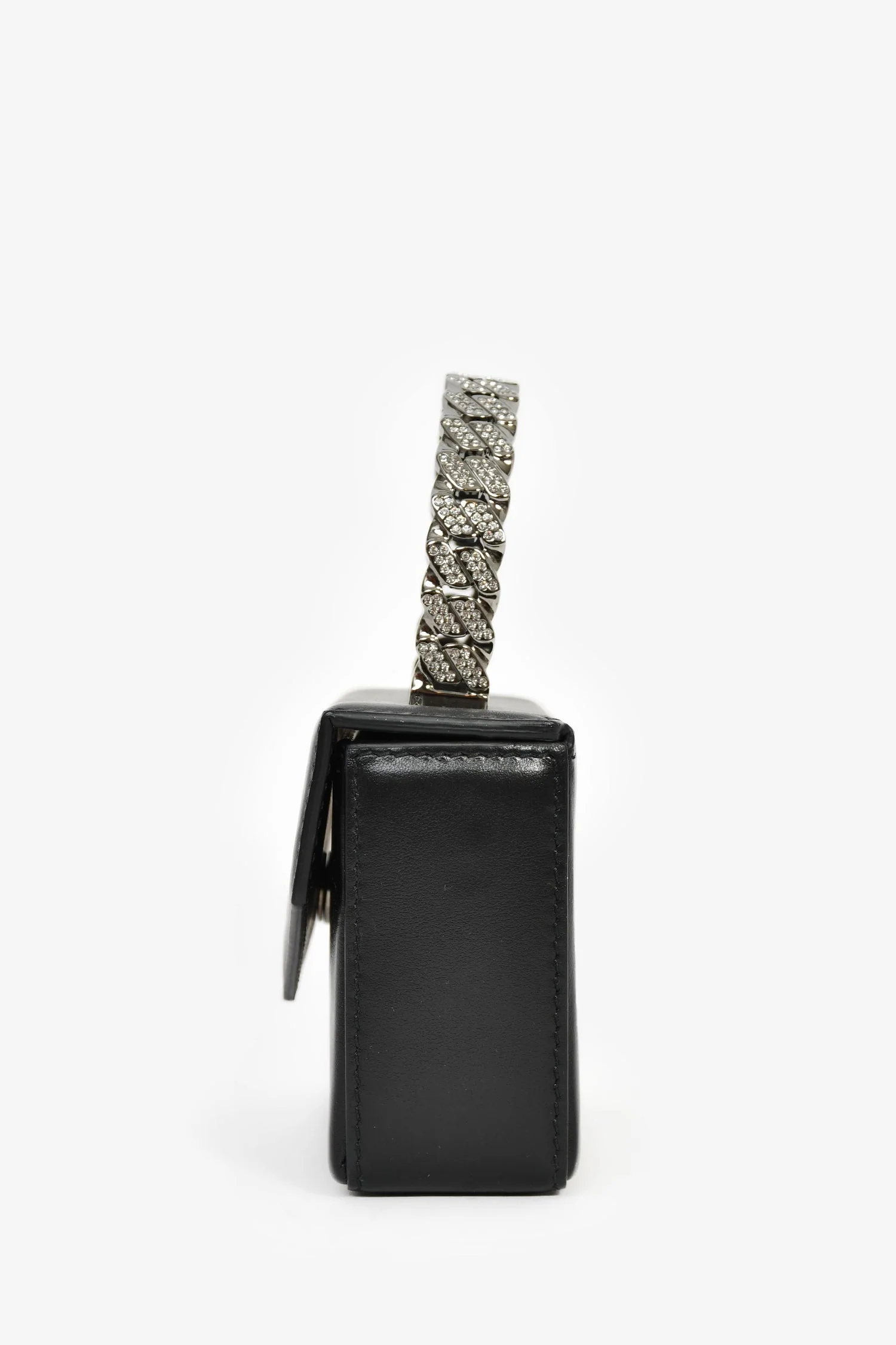 Amina Muaddi Black Leather Crystal Super Mini Top Handle Bag - Image 4