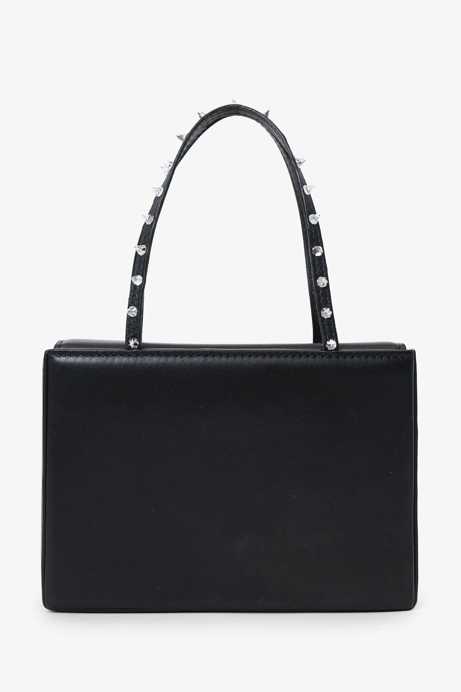 Amina Muaddi Black Leather Rhinestone Embellished 'Gilda' Mini Top Handle Bag - Image 2