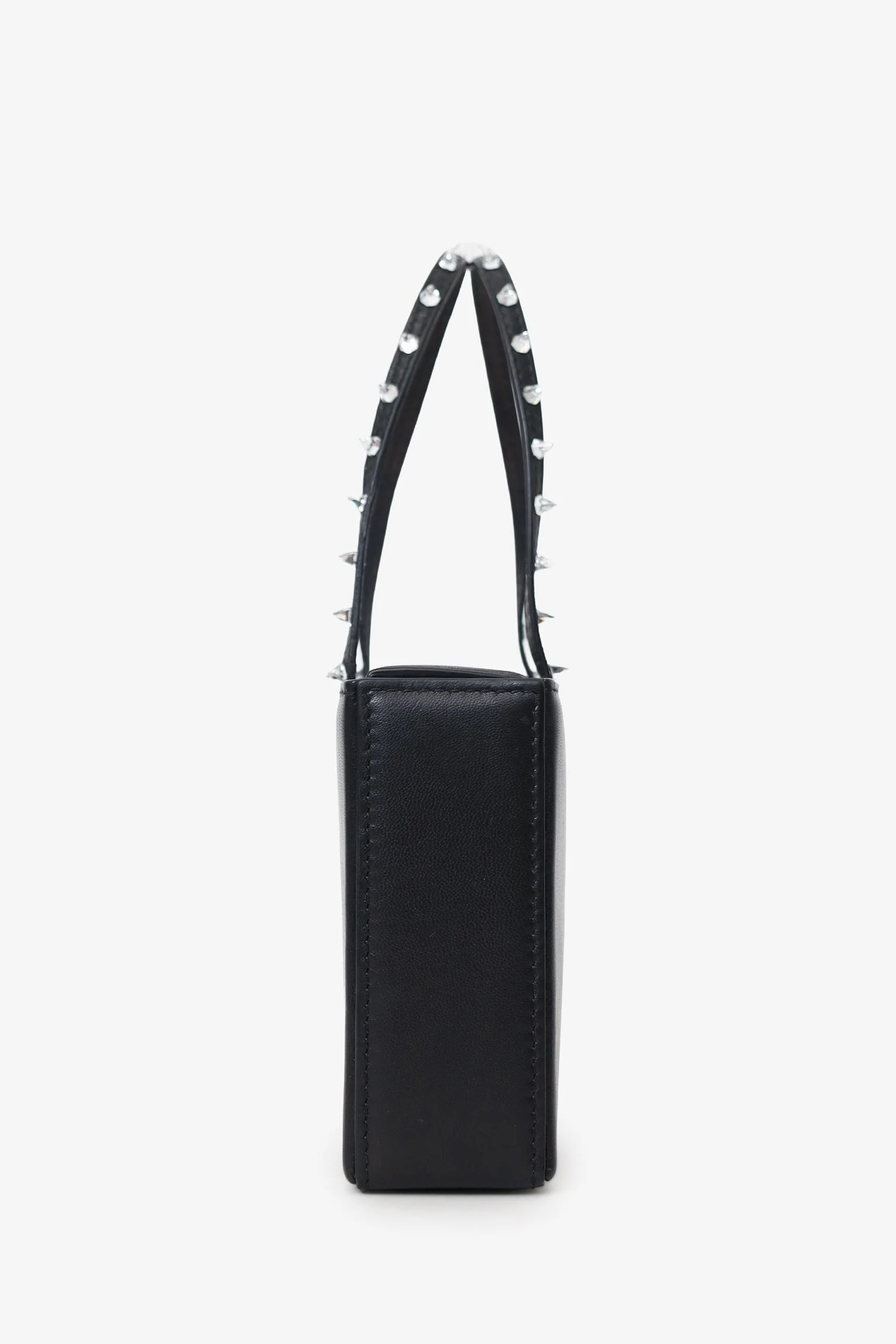Amina Muaddi Black Leather Rhinestone Embellished 'Gilda' Mini Top Handle Bag - Image 3