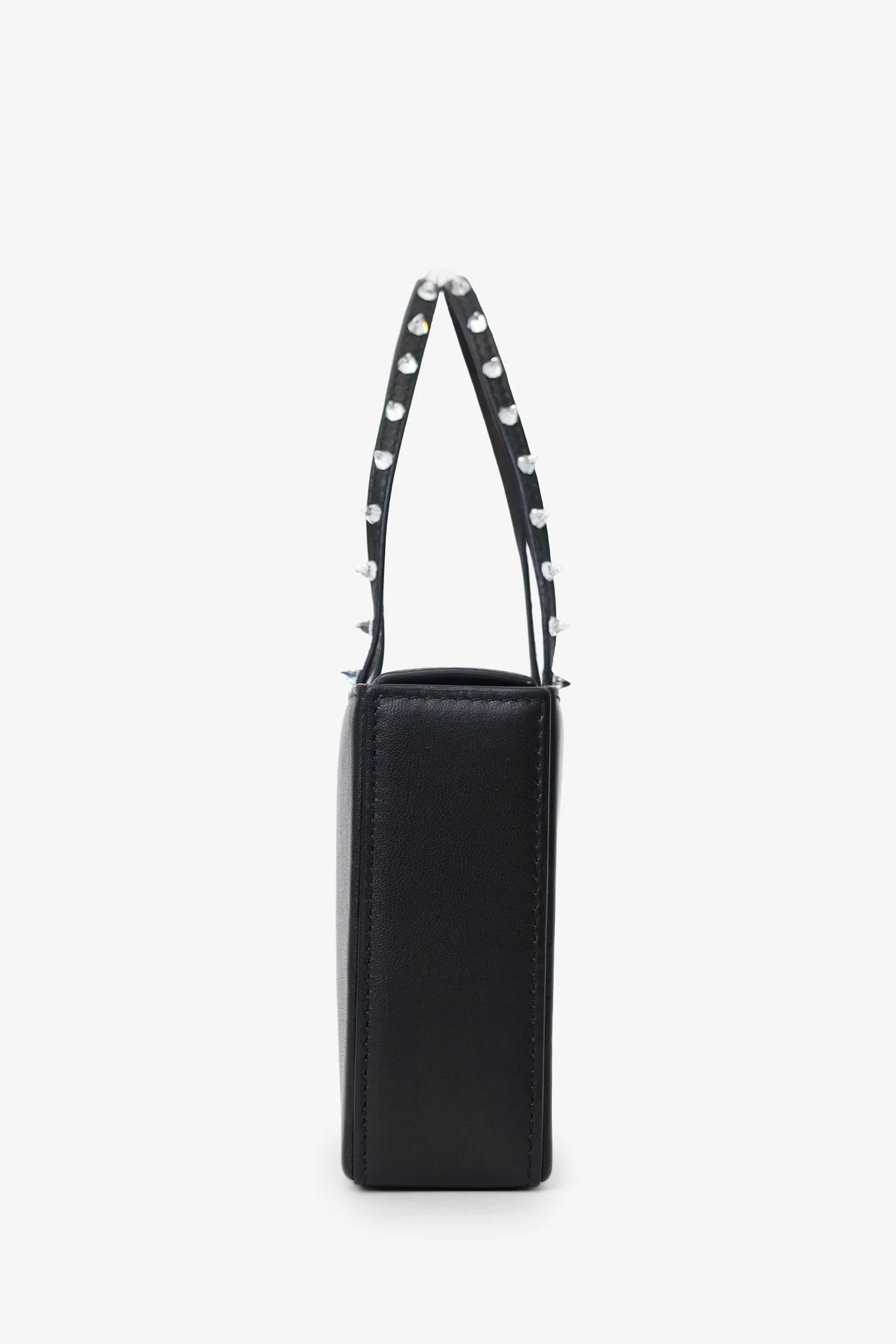Amina Muaddi Black Leather Rhinestone Embellished 'Gilda' Mini Top Handle Bag - Image 4