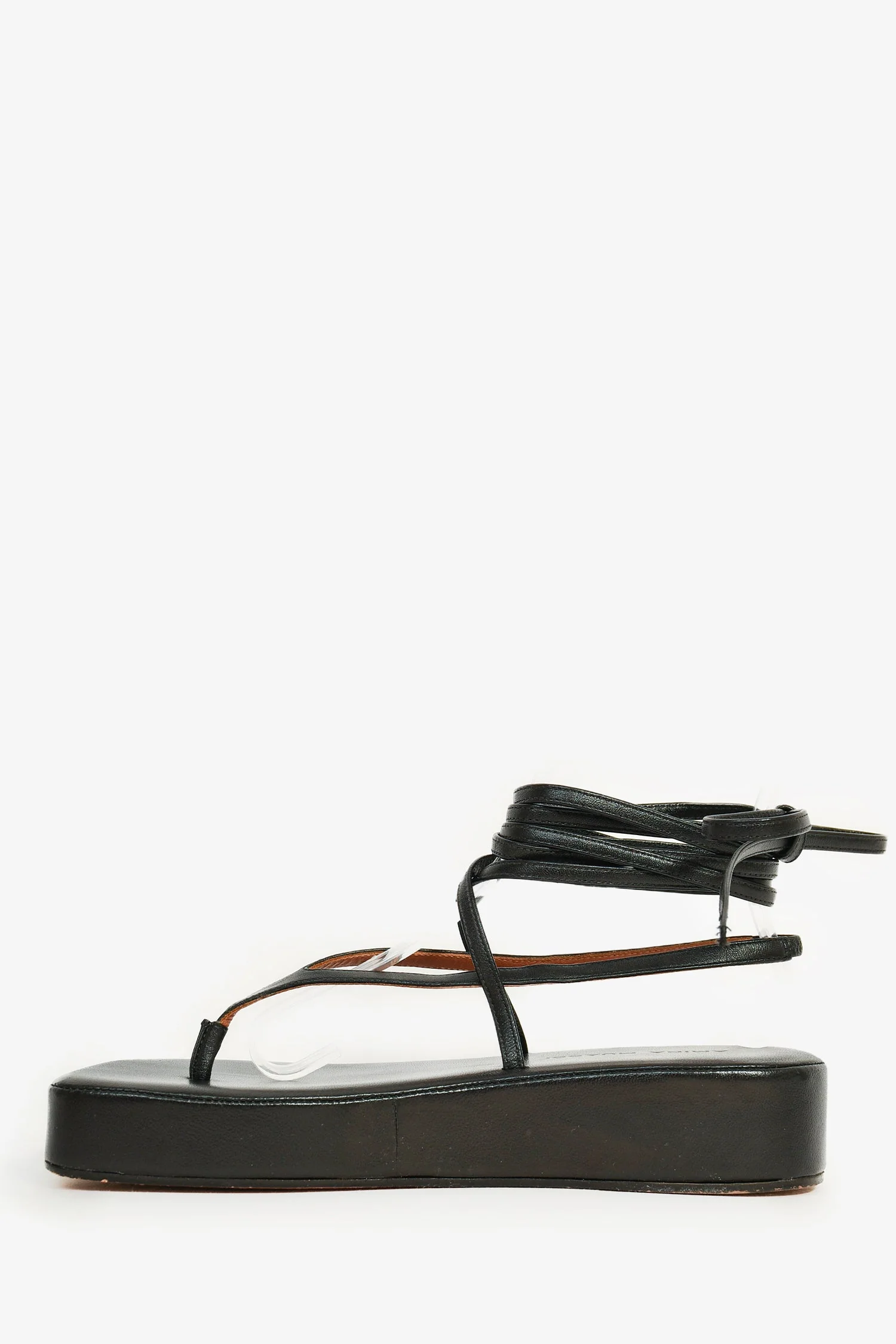Amina Muaddi Black Leather Strappy Platform Sandals Size 37 - Image 4
